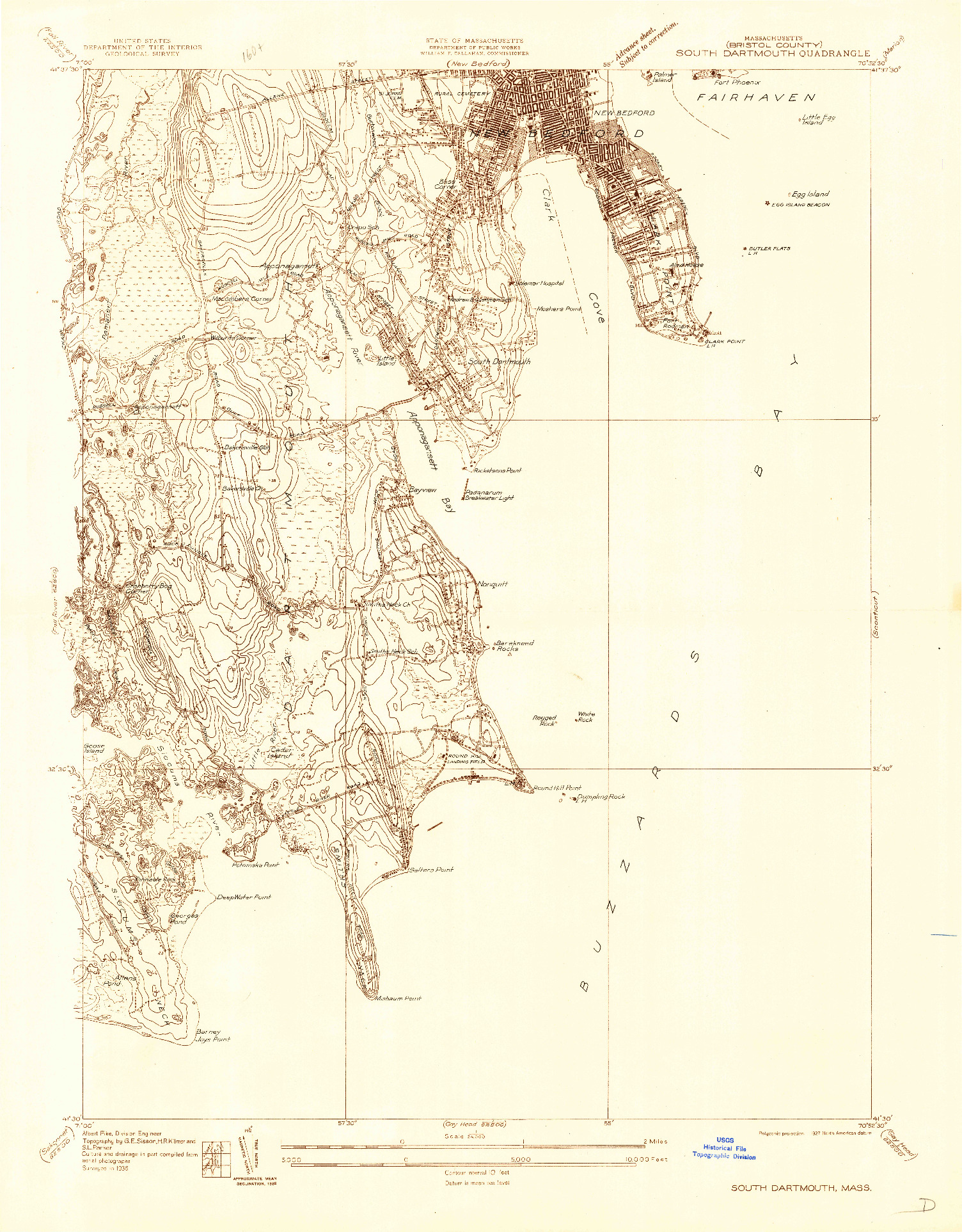 USGS 1:24000-SCALE QUADRANGLE FOR SOUTH DARTMOUTH, MA 1936