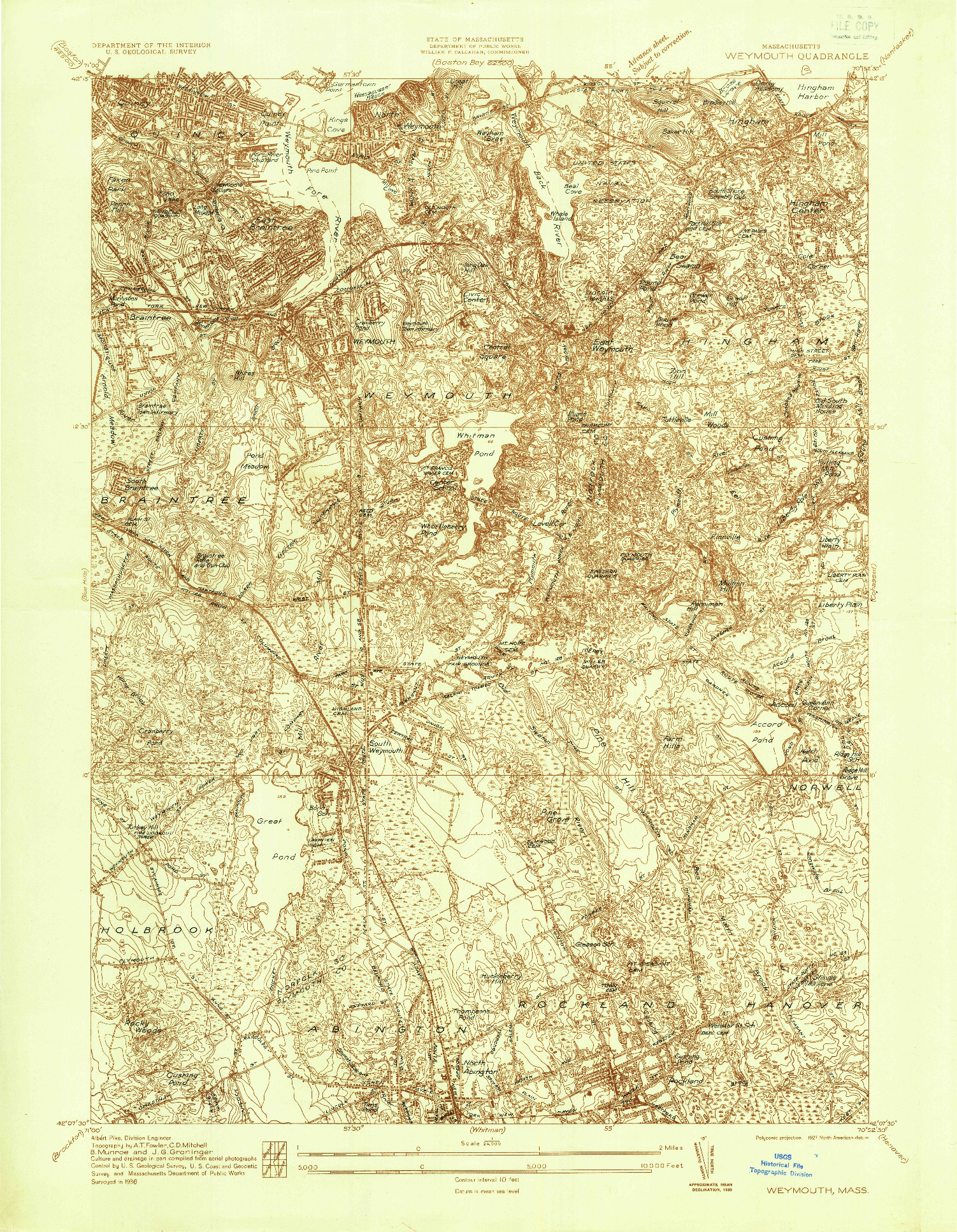 USGS 1:24000-SCALE QUADRANGLE FOR WEYMOUTH, MA 1936