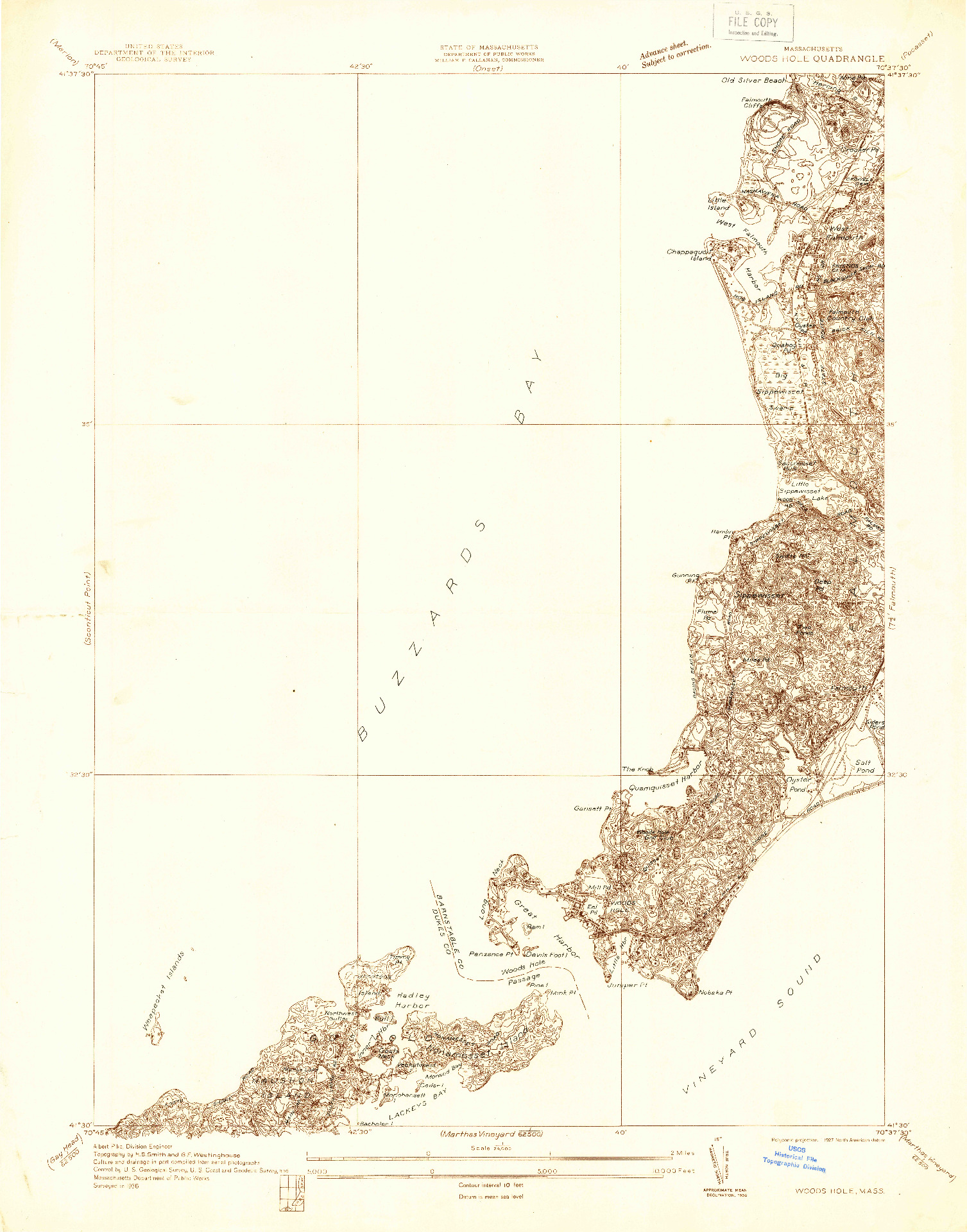 USGS 1:24000-SCALE QUADRANGLE FOR WOODS HOLE, MA 1936