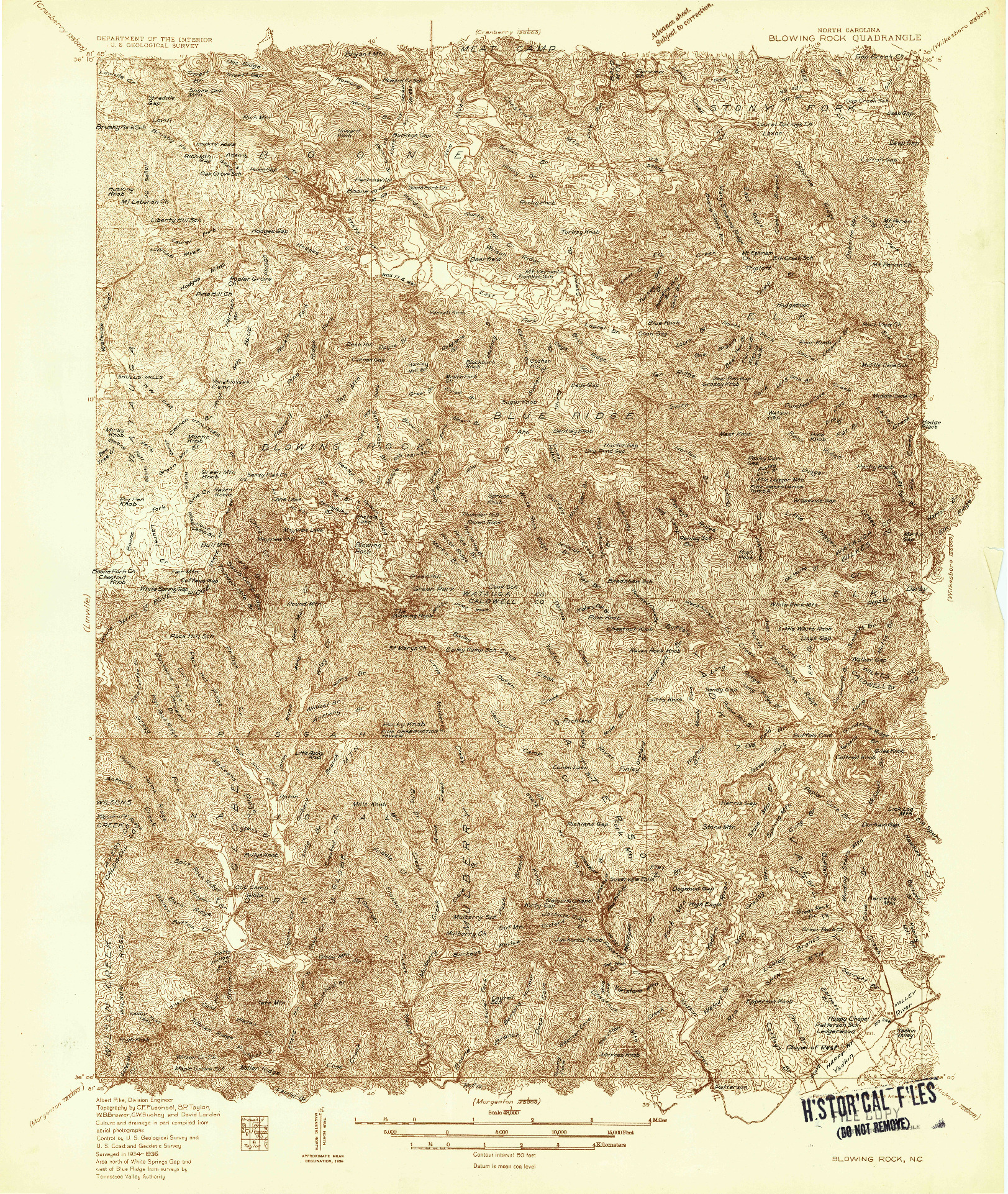 USGS 1:48000-SCALE QUADRANGLE FOR BLOWING ROCK, NC 1936