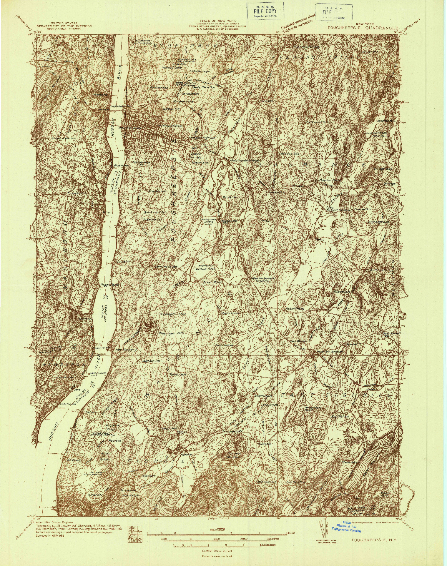 USGS 1:48000-SCALE QUADRANGLE FOR POUGHKEEPSIE, NY 1936
