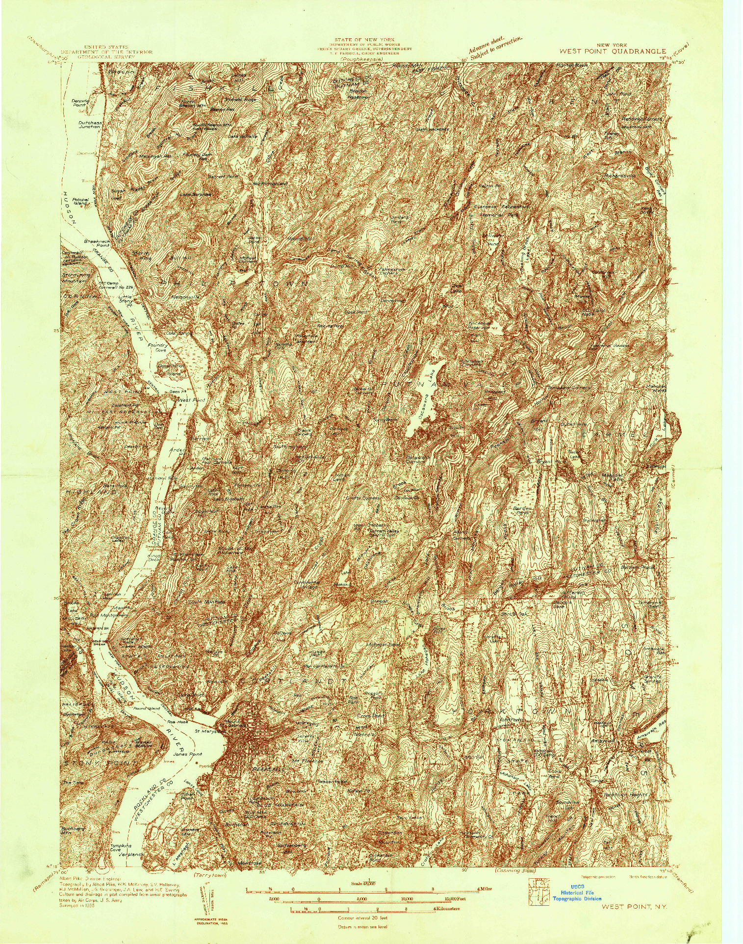 USGS 1:48000-SCALE QUADRANGLE FOR WEST POINT, NY 1936