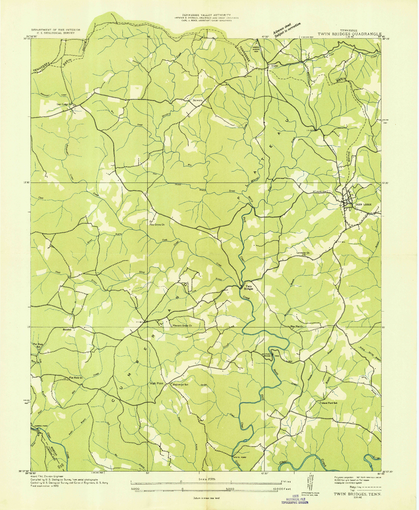 USGS 1:24000-SCALE QUADRANGLE FOR TWIN BRIDGES, TN 1936