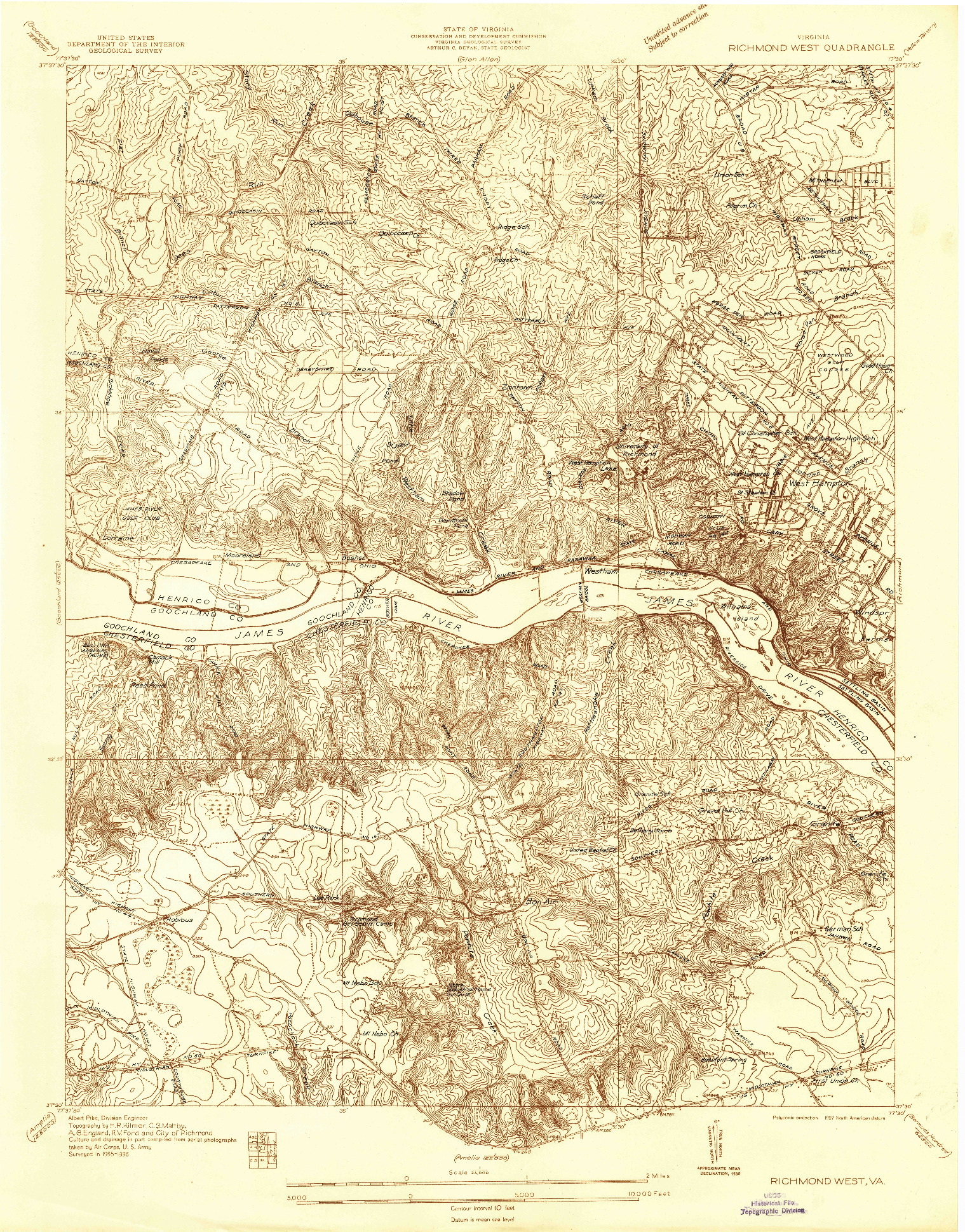 USGS 1:24000-SCALE QUADRANGLE FOR RICHMOND WEST, VA 1936