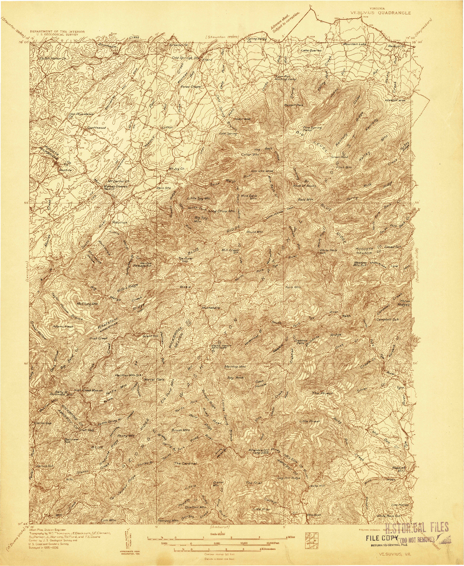USGS 1:48000-SCALE QUADRANGLE FOR VESUVIUS, VA 1936