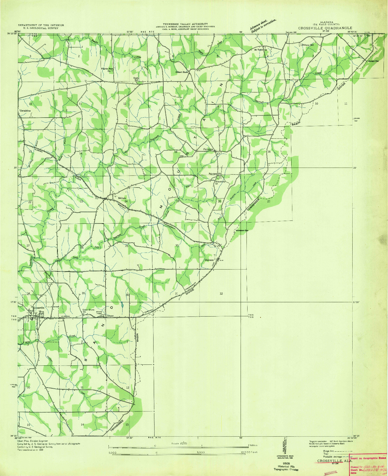 USGS 1:24000-SCALE QUADRANGLE FOR CROSSVILLE, AL 1936