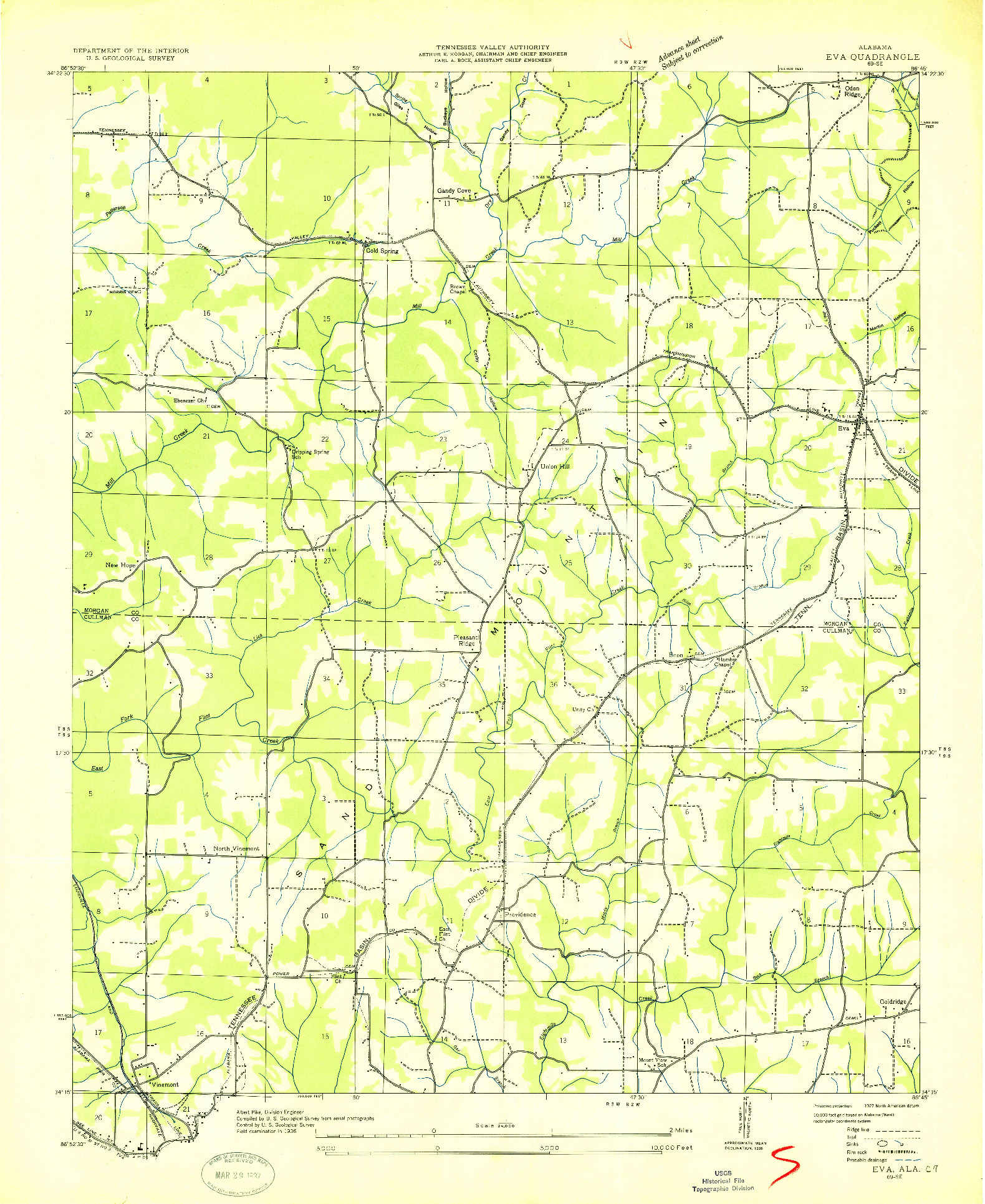 USGS 1:24000-SCALE QUADRANGLE FOR EVA, AL 1936