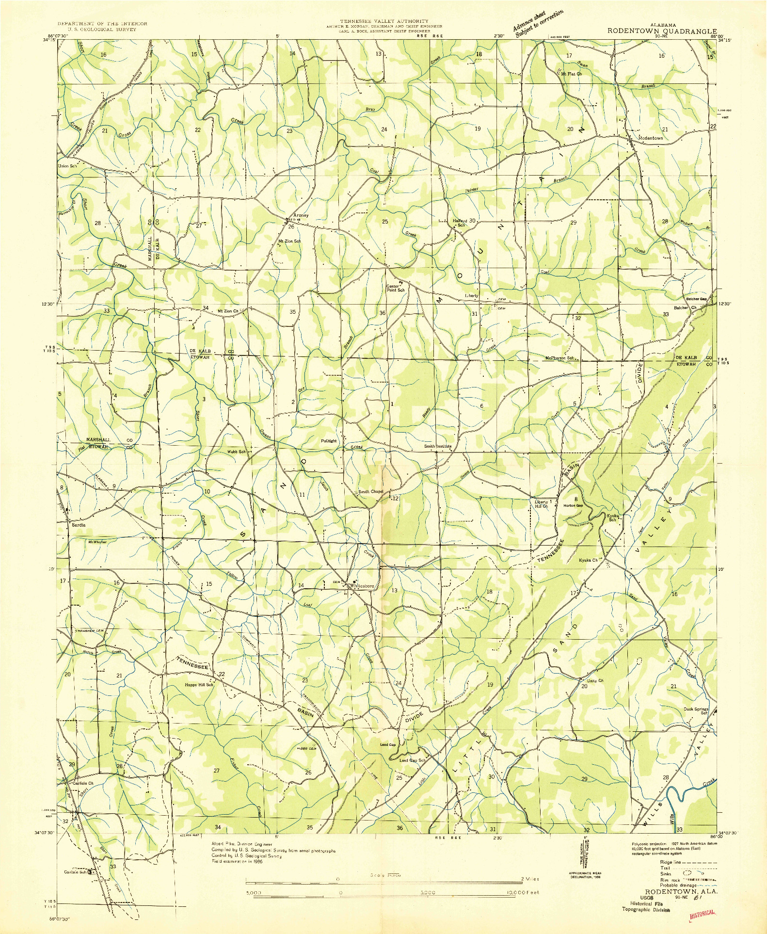 USGS 1:24000-SCALE QUADRANGLE FOR RODENTOWN, AL 1936
