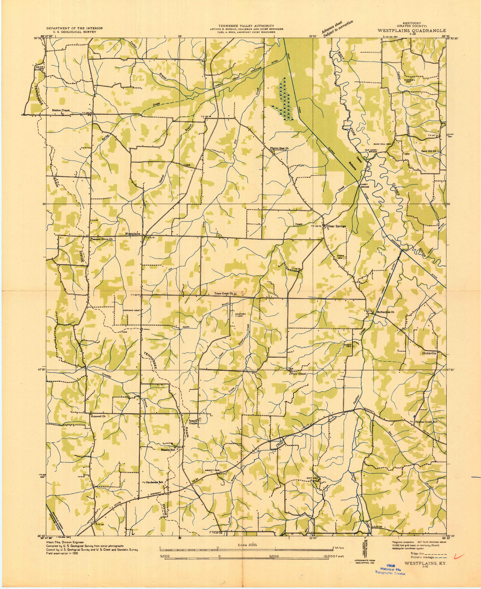 USGS 1:24000-SCALE QUADRANGLE FOR WESTPLAINS, KY 1936