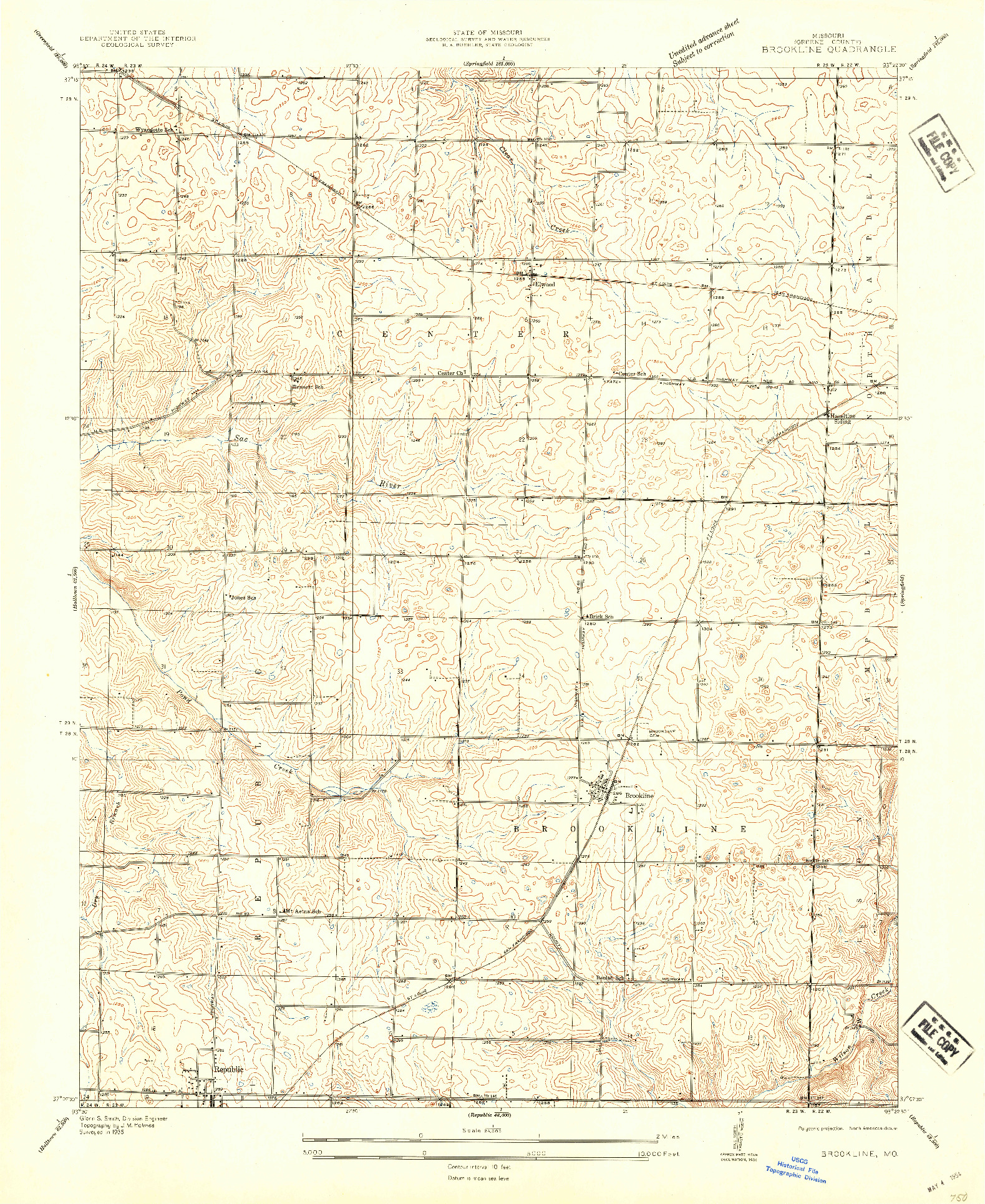 USGS 1:24000-SCALE QUADRANGLE FOR BROOKLINE, MO 1936