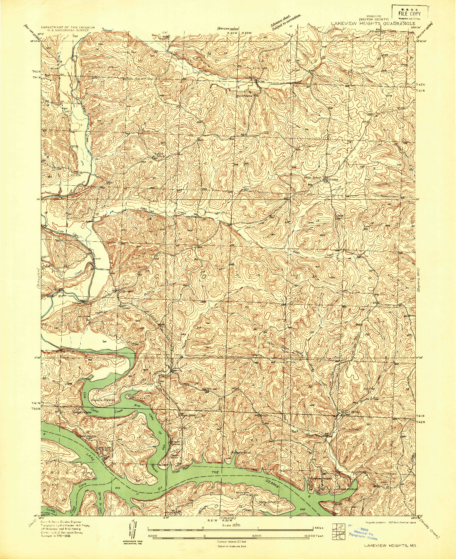 USGS 1:24000-SCALE QUADRANGLE FOR LAKEVIEW HEIGHTS, MO 1936