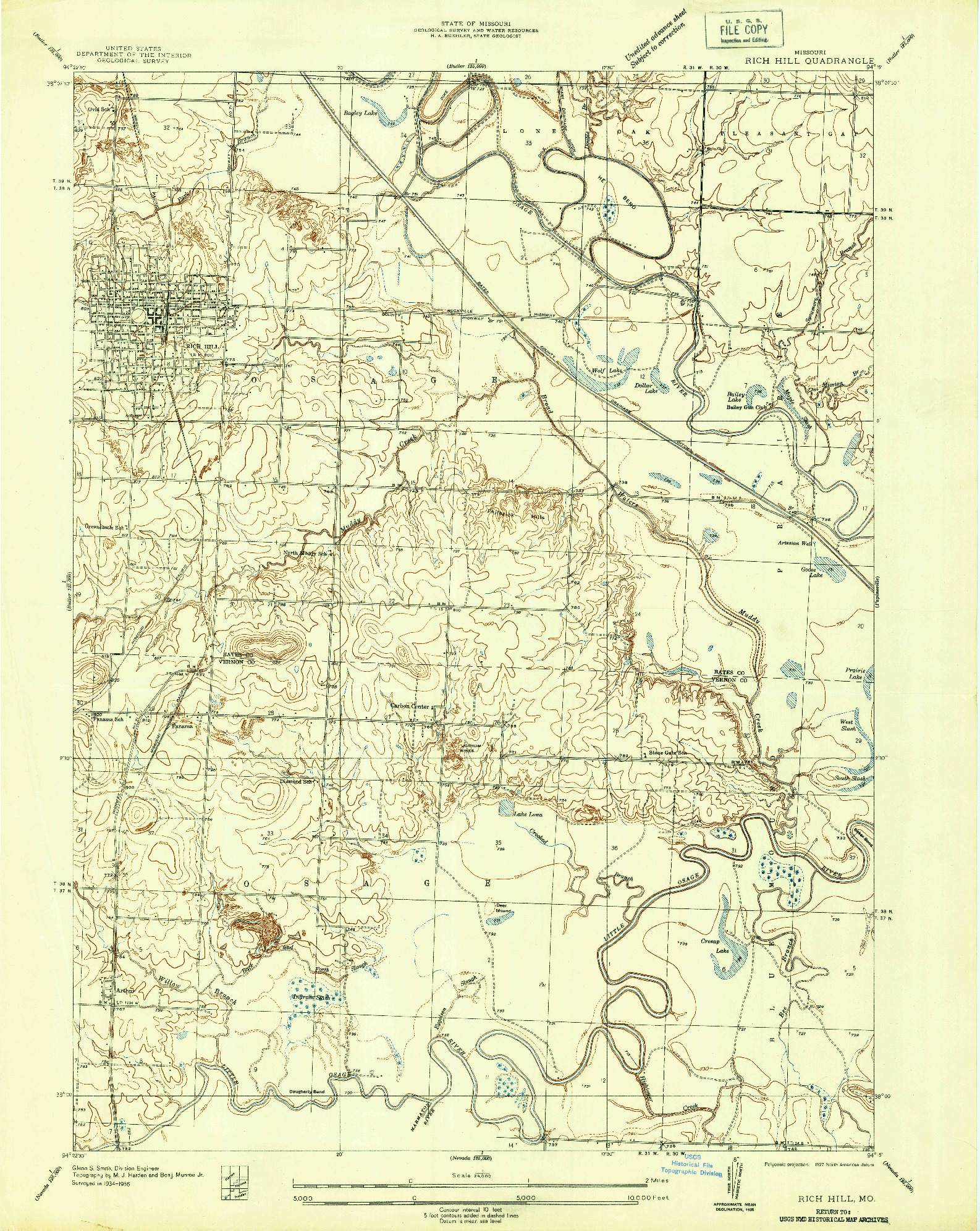 USGS 1:24000-SCALE QUADRANGLE FOR RICH HILL, MO 1936