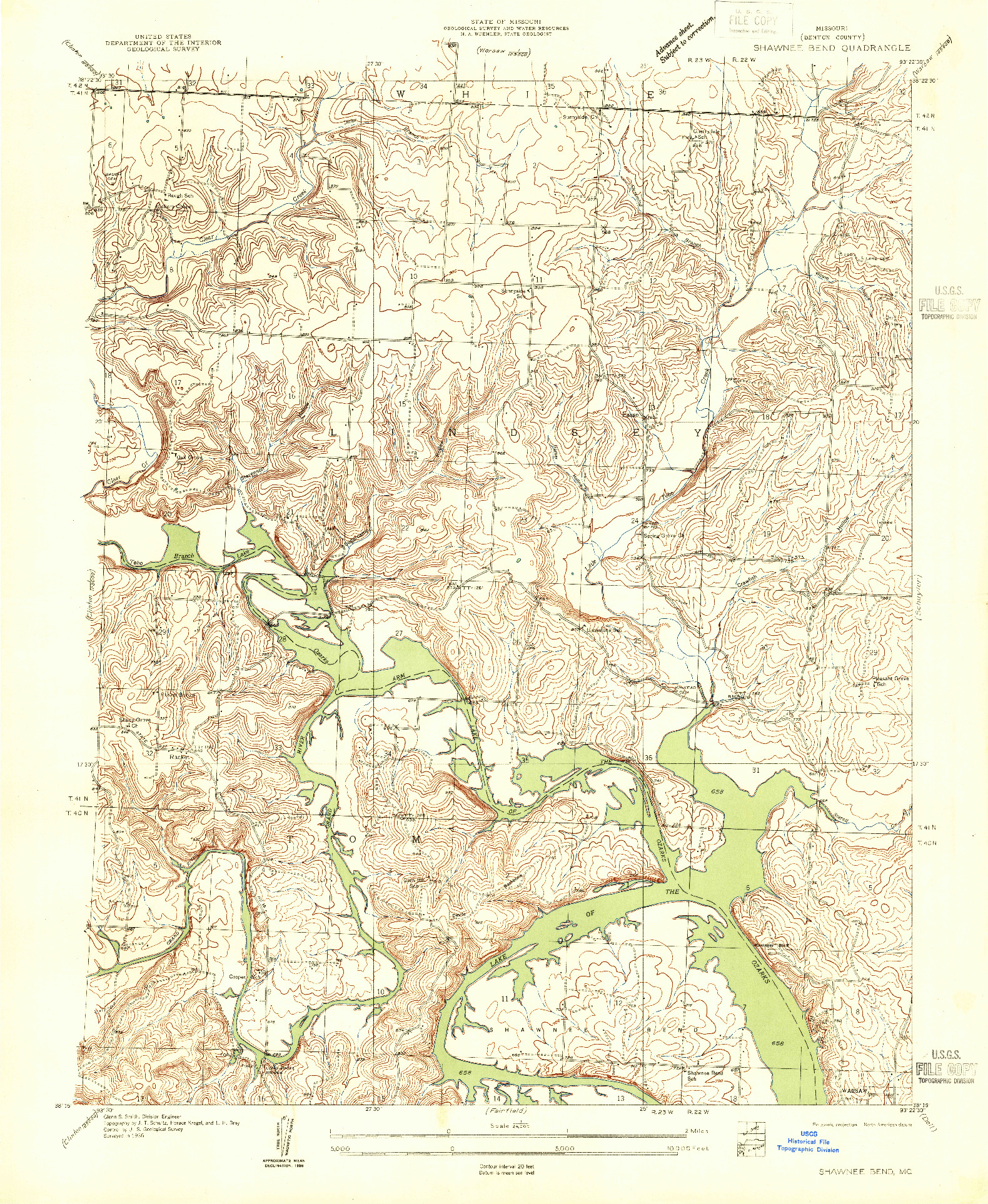 USGS 1:24000-SCALE QUADRANGLE FOR SHAWNEE BEND, MO 1936