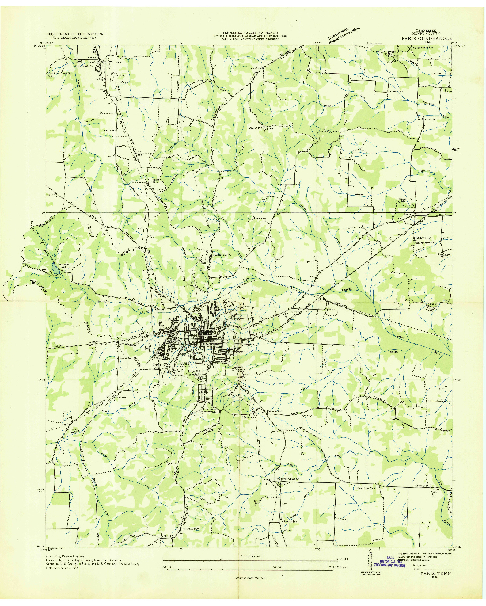 USGS 1:24000-SCALE QUADRANGLE FOR PARIS, TN 1936