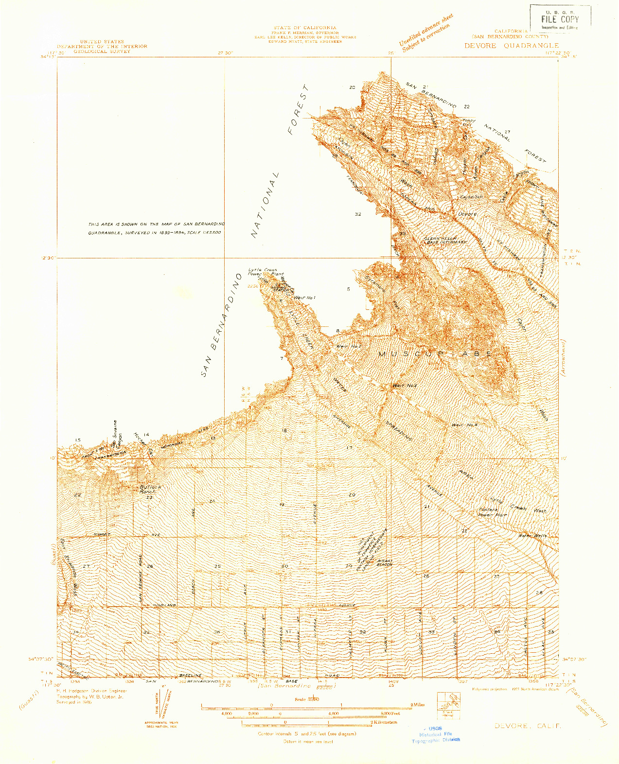 USGS 1:31680-SCALE QUADRANGLE FOR DEVORE, CA 1936