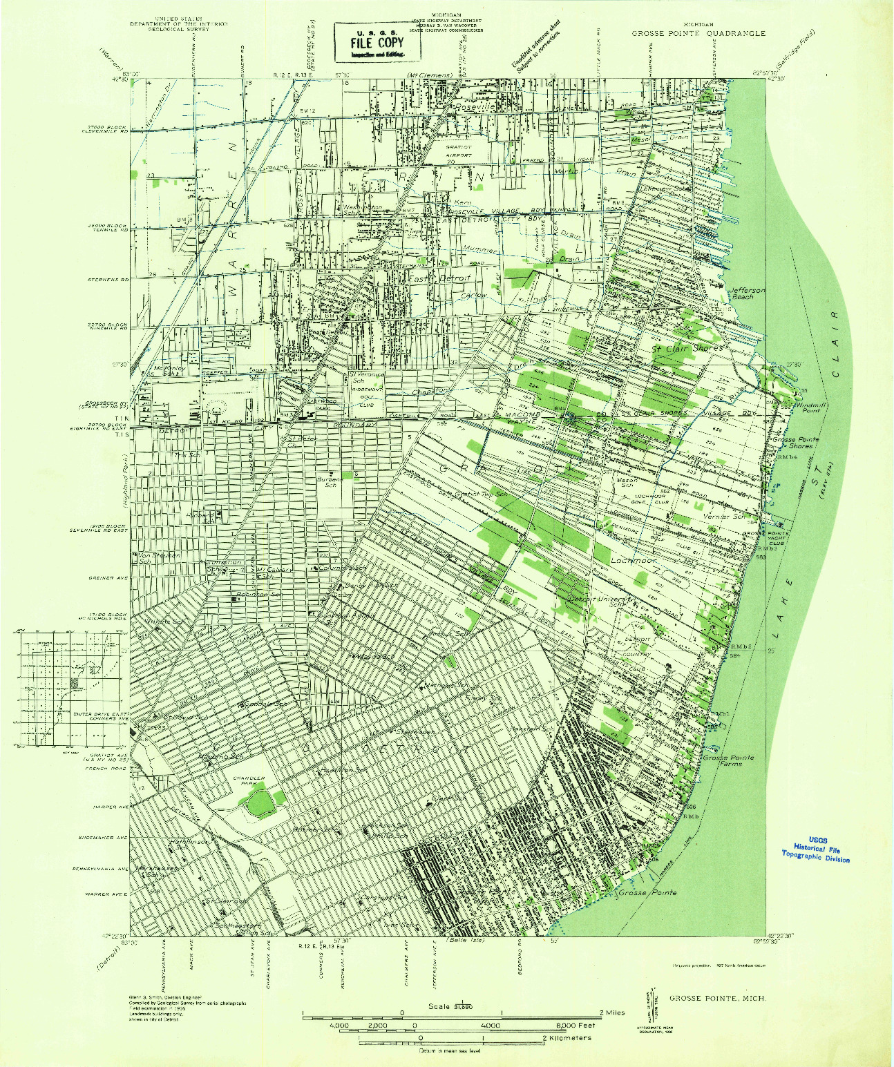 USGS 1:31680-SCALE QUADRANGLE FOR GROSSE POINTE, MI 1936