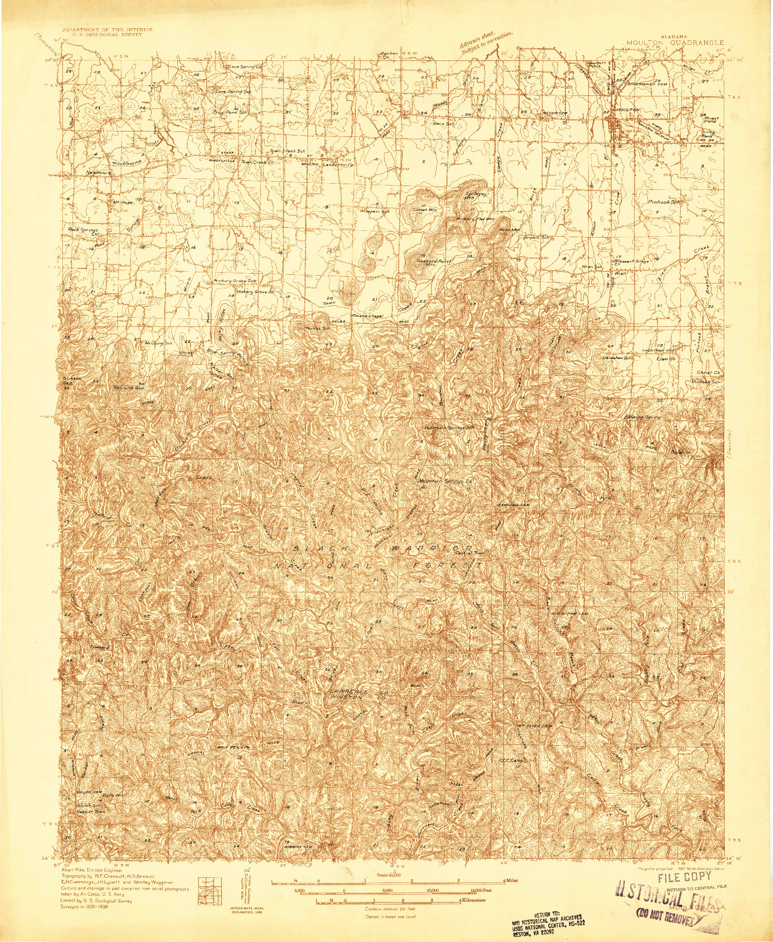 USGS 1:48000-SCALE QUADRANGLE FOR MOULTON, AL 1936