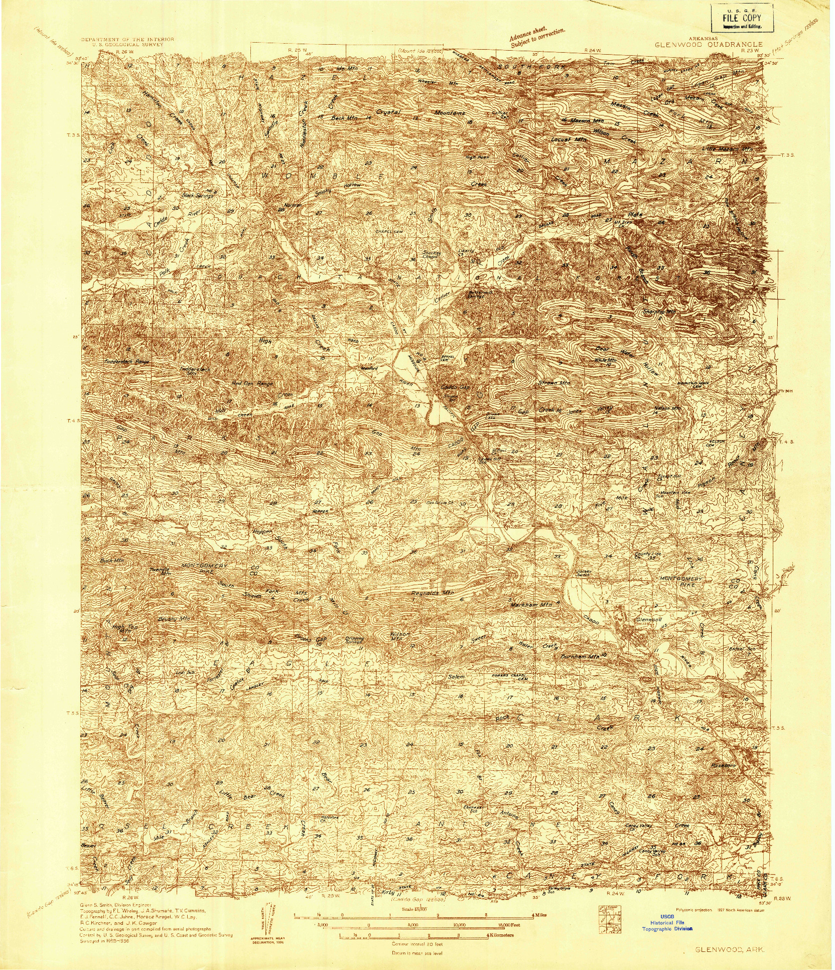 USGS 1:48000-SCALE QUADRANGLE FOR GLENWOOD, AR 1936