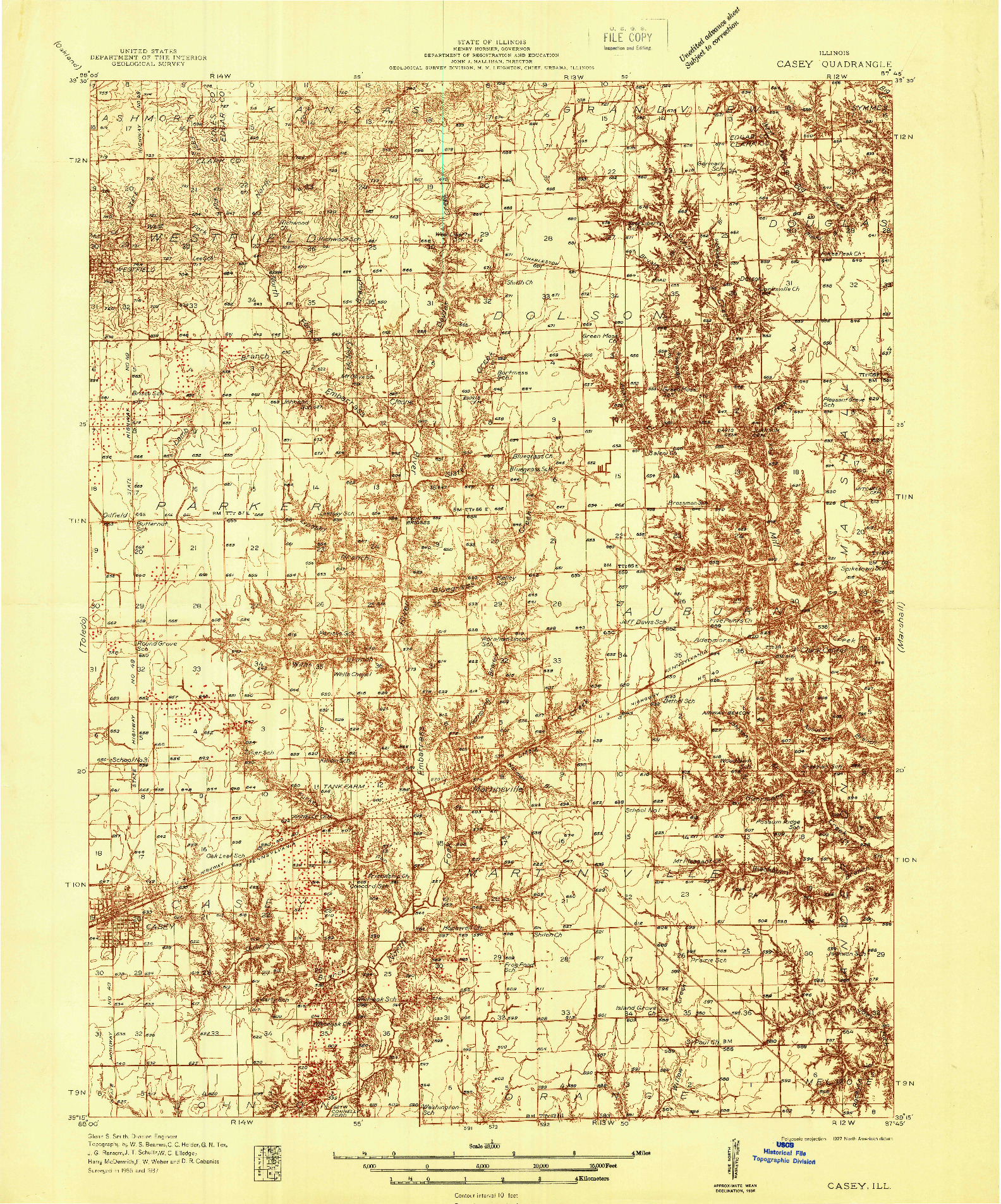 USGS 1:48000-SCALE QUADRANGLE FOR CASEY, IL 1936