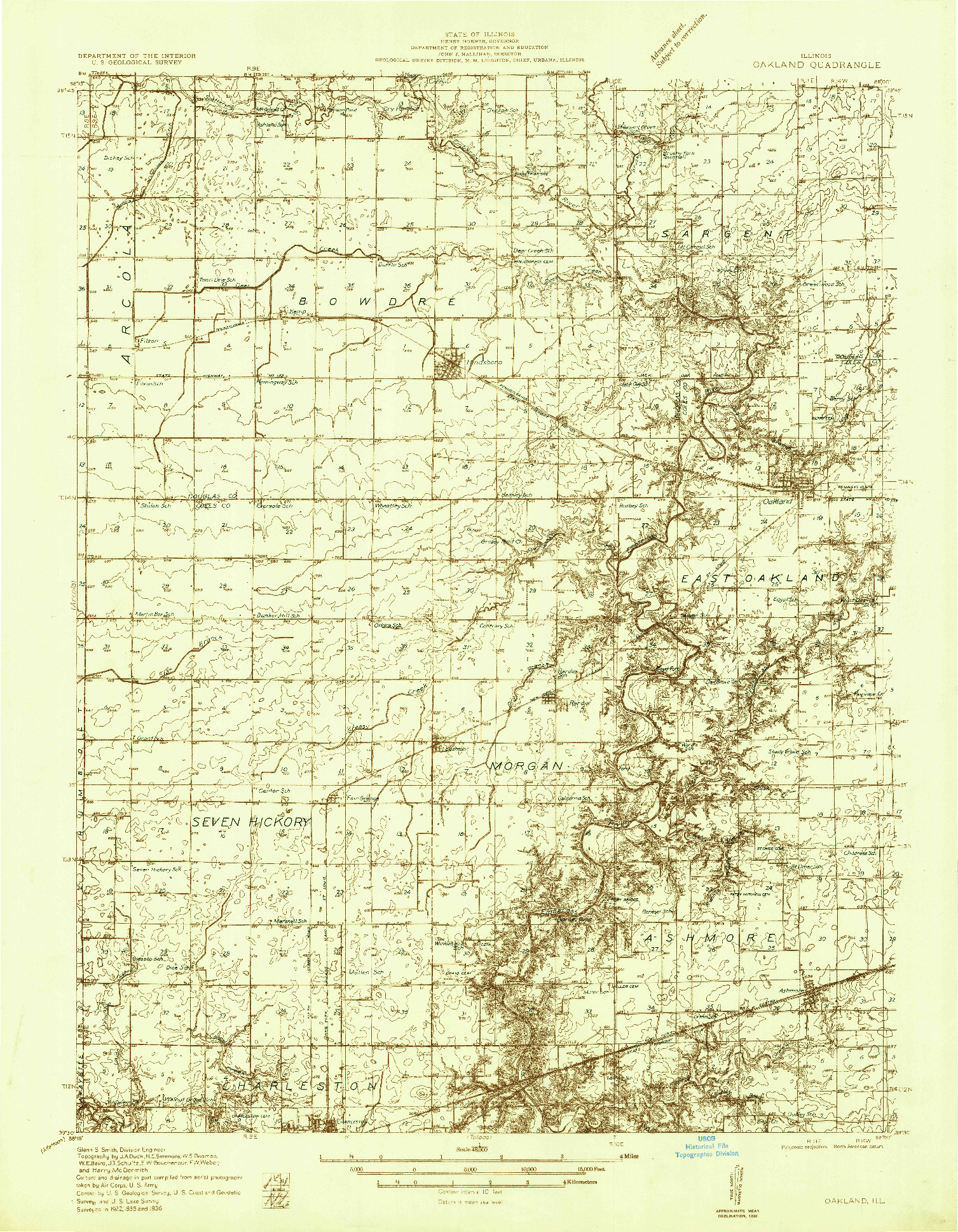 USGS 1:48000-SCALE QUADRANGLE FOR OAKLAND, IL 1936