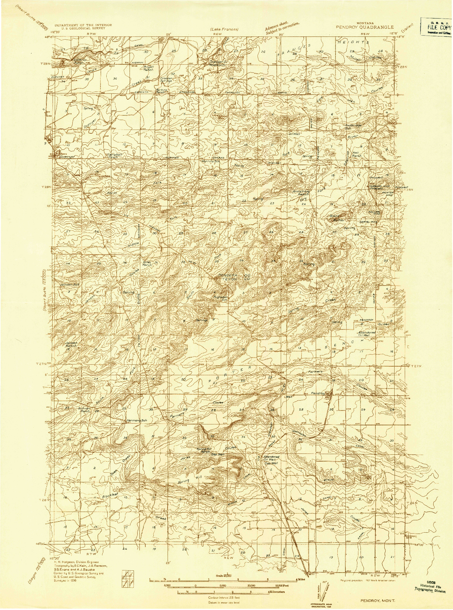 USGS 1:48000-SCALE QUADRANGLE FOR PENDROY, MT 1936