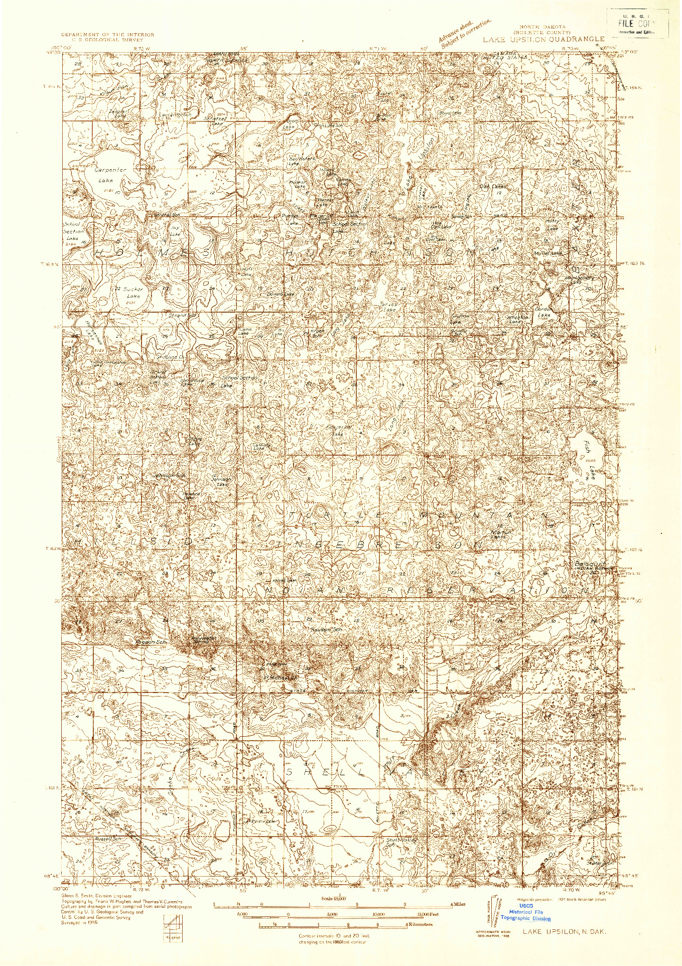 USGS 1:48000-SCALE QUADRANGLE FOR LAKE UPSILON, ND 1936