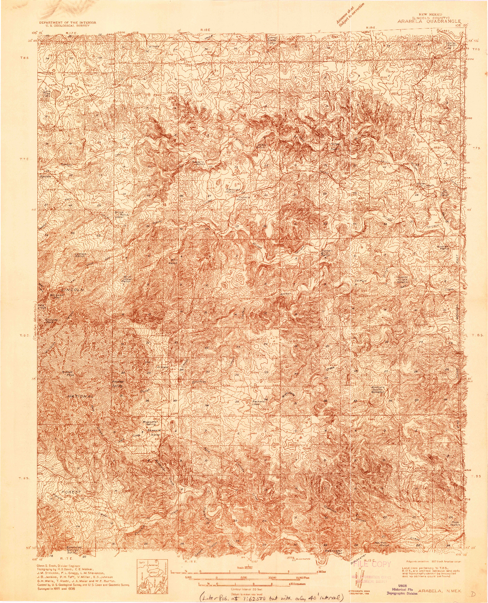 USGS 1:48000-SCALE QUADRANGLE FOR ARABELA, NM 1936