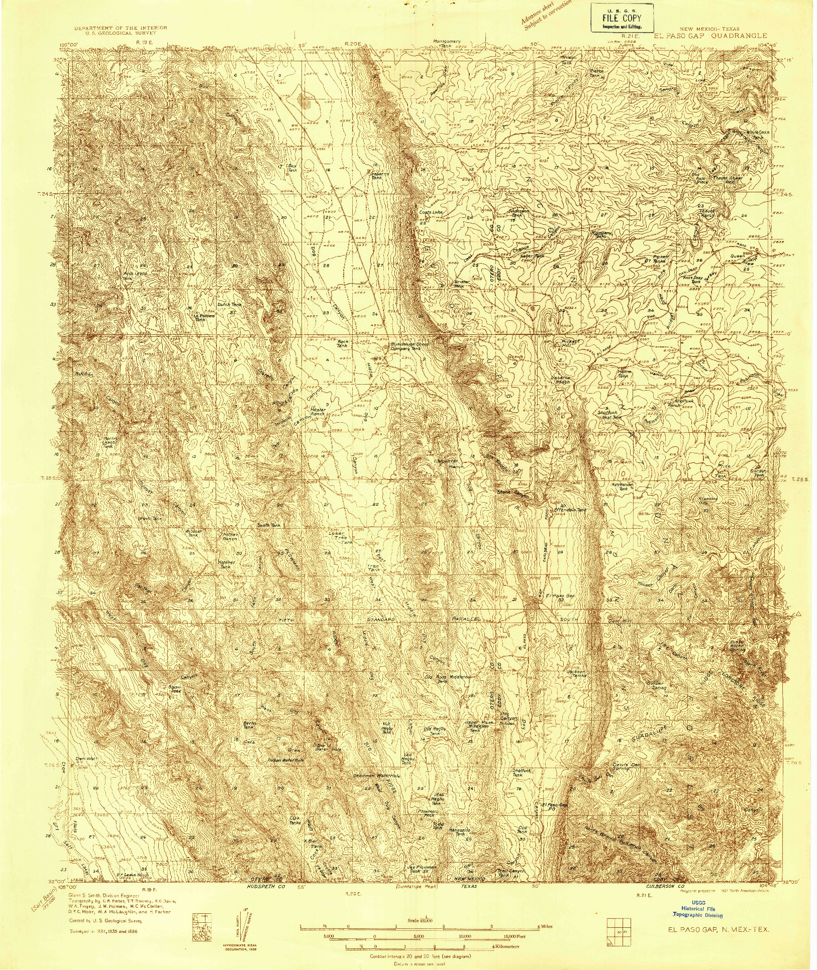 USGS 1:48000-SCALE QUADRANGLE FOR EL PASO GAP, NM 1936