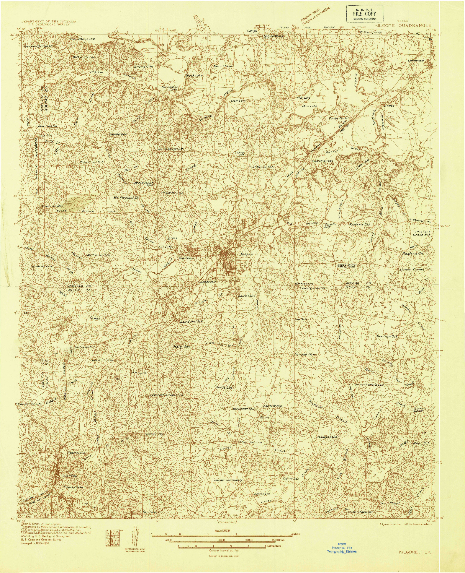 USGS 1:48000-SCALE QUADRANGLE FOR KILGORE, TX 1936