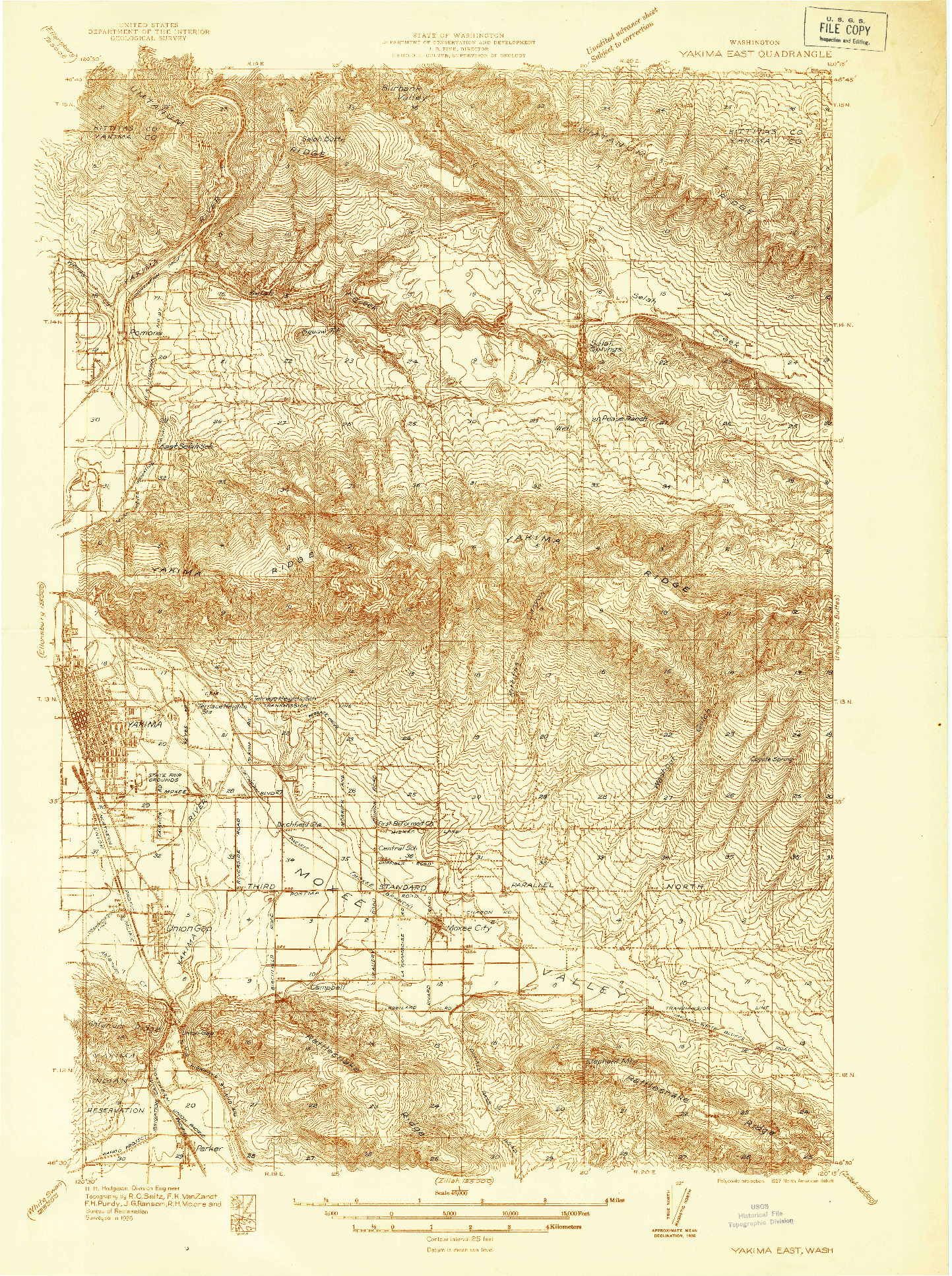 USGS 1:48000-SCALE QUADRANGLE FOR YAKIMA EAST, WA 1936