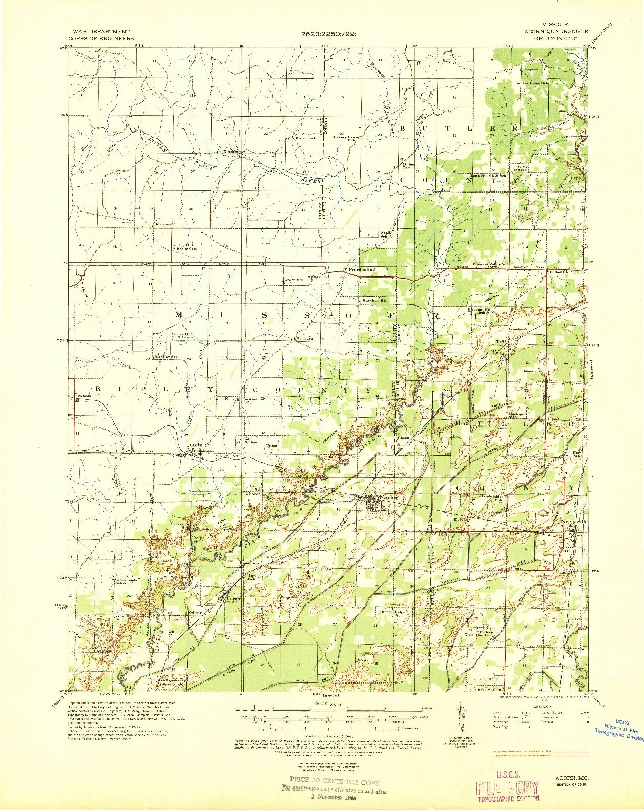 USGS 1:62500-SCALE QUADRANGLE FOR ACORN, MO 1935