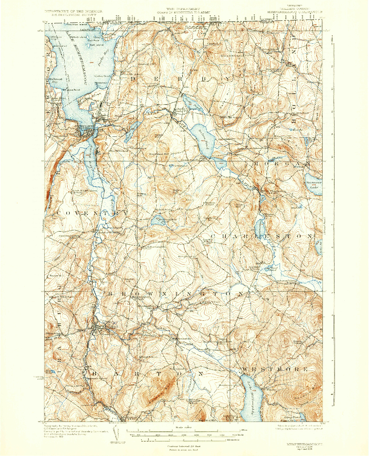 USGS 1:62500-SCALE QUADRANGLE FOR MEMPHREMAGOG, VT 1925