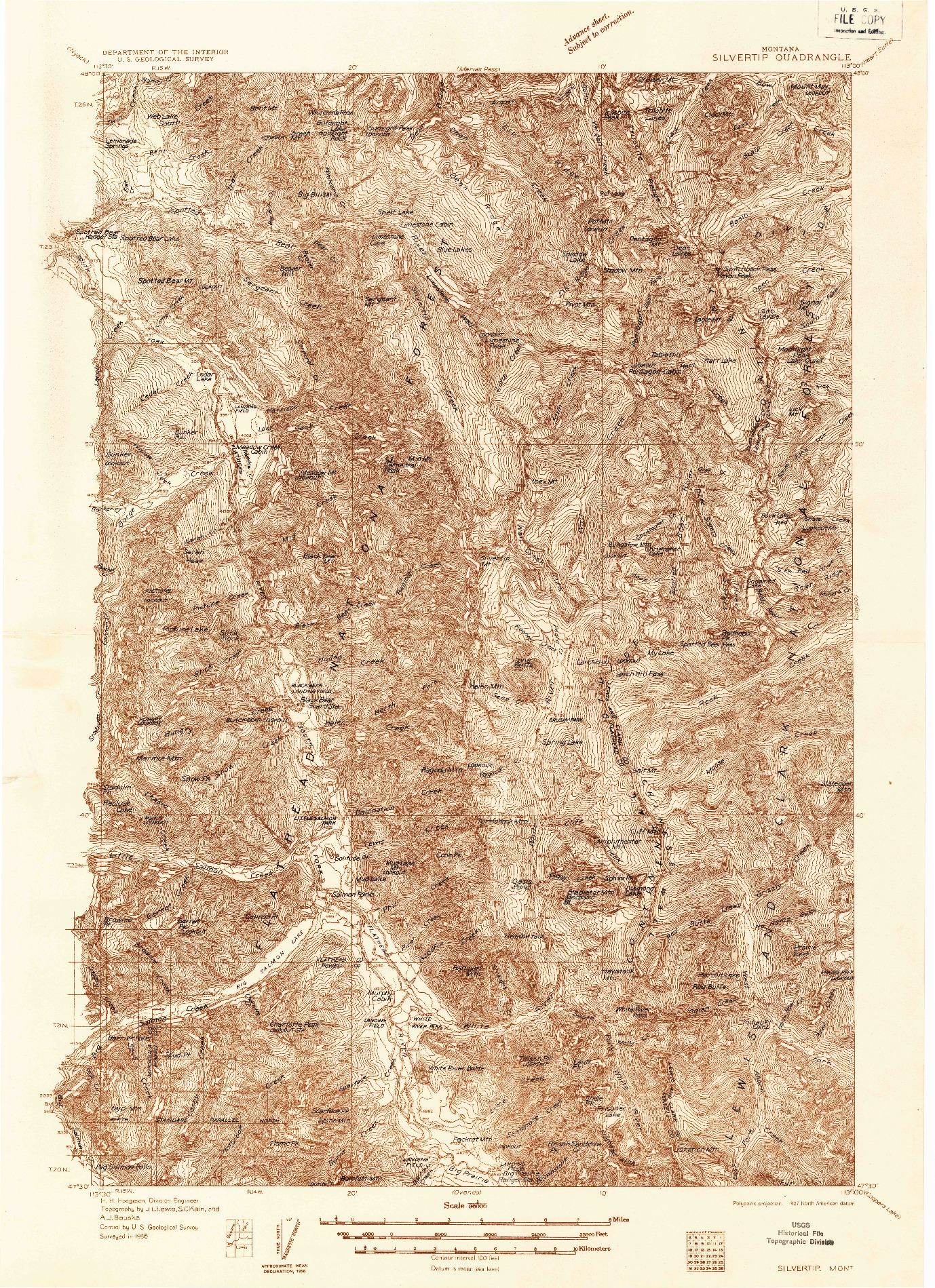 USGS 1:96000-SCALE QUADRANGLE FOR SILVERTIP, MT 1936