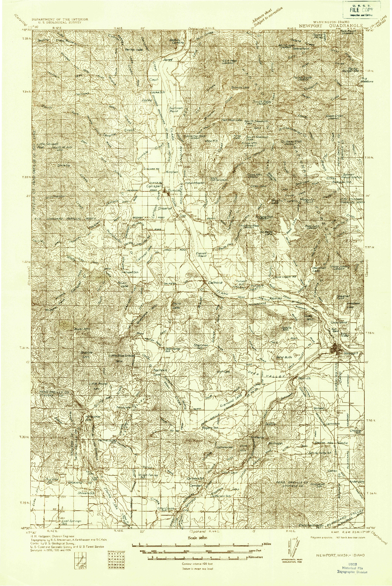 USGS 1:96000-SCALE QUADRANGLE FOR NEWPORT, WA 1936