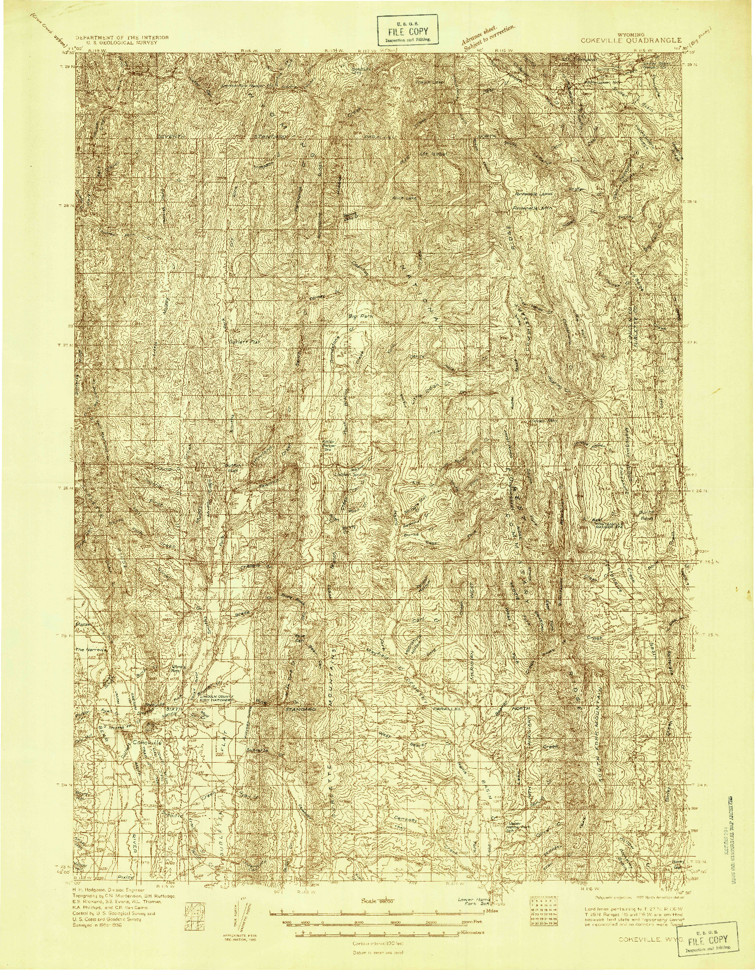 USGS 1:96000-SCALE QUADRANGLE FOR COKEVILLE, WY 1936