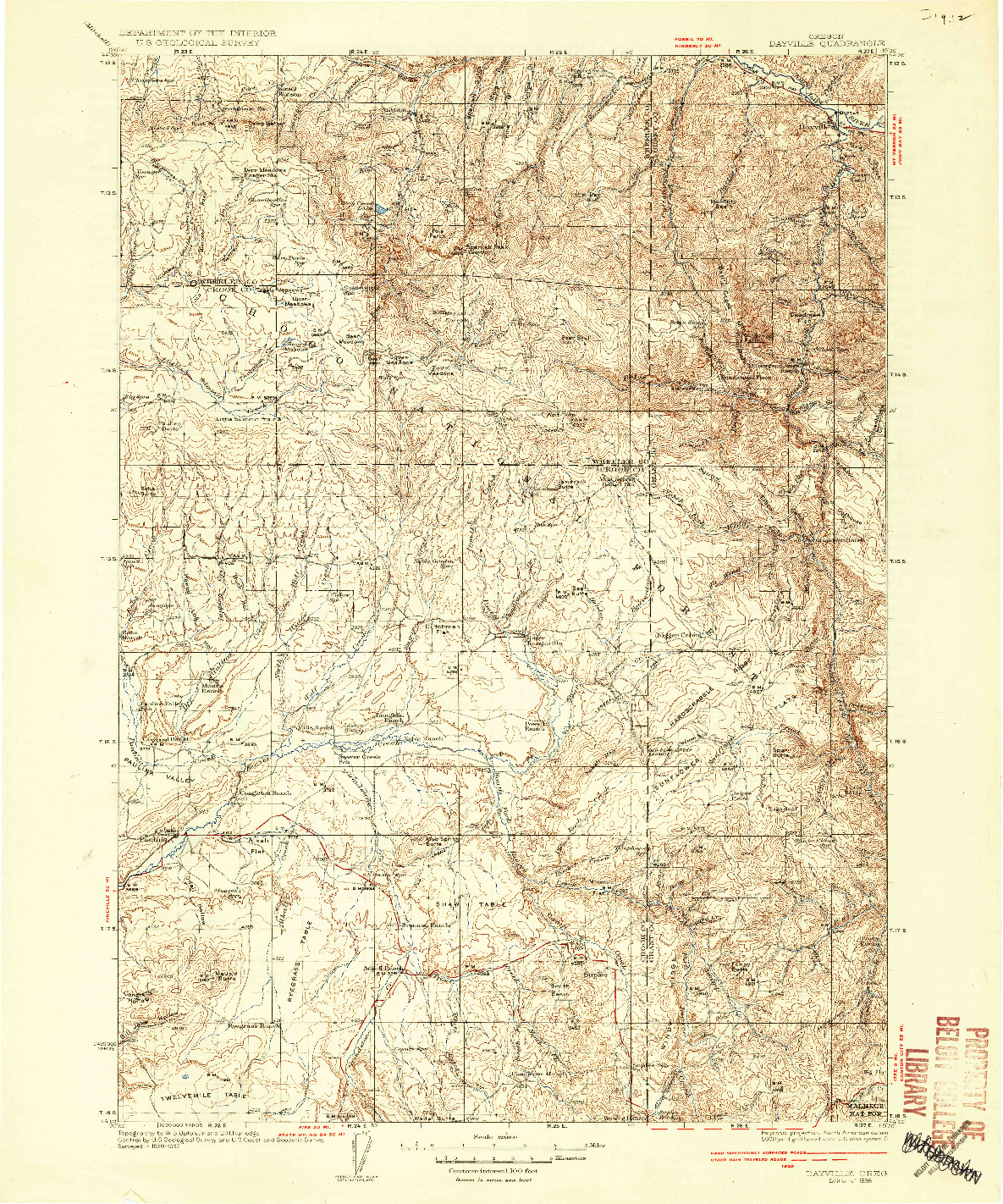 USGS 1:125000-SCALE QUADRANGLE FOR DAYVILLE, OR 1936