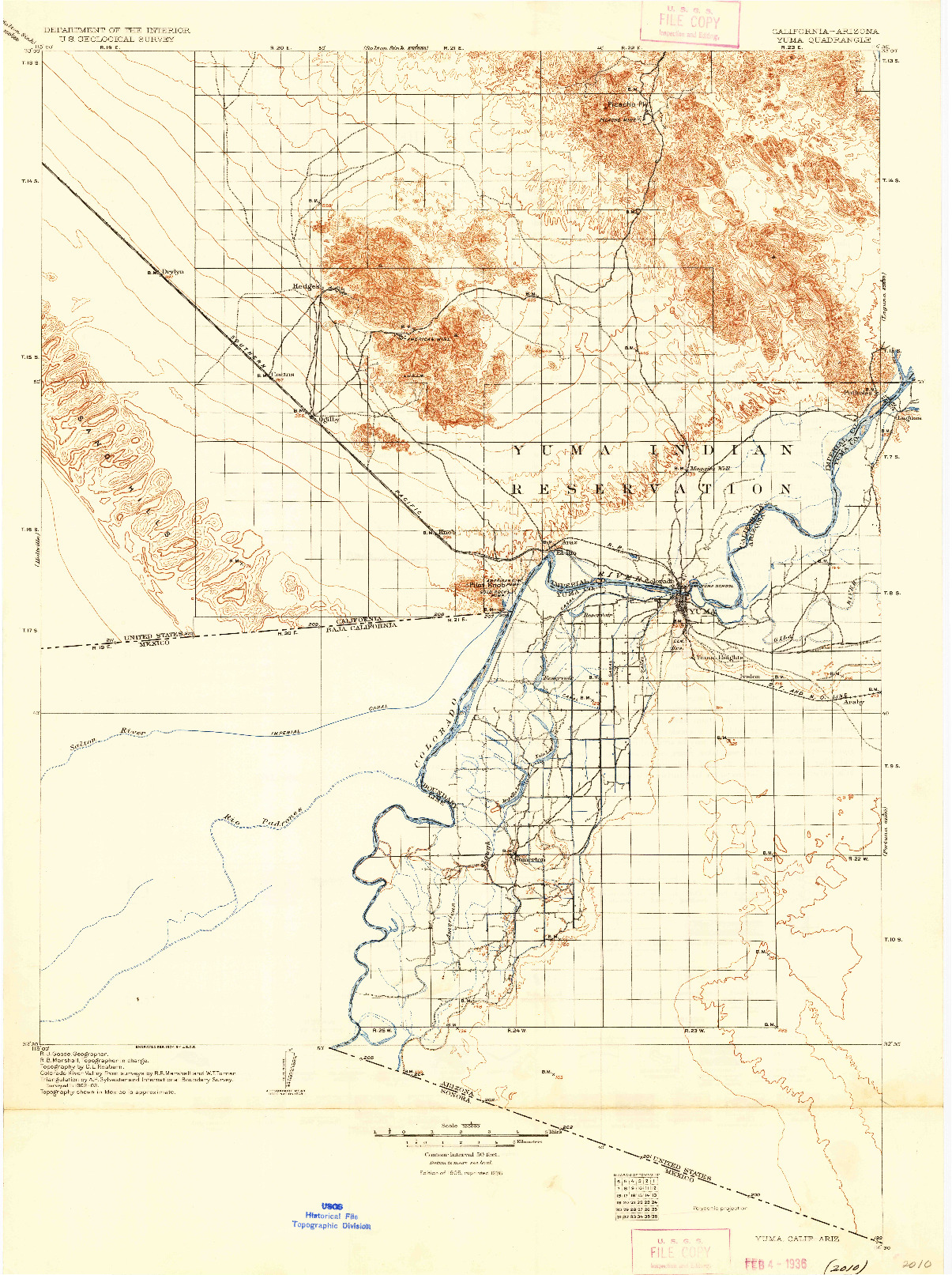 USGS 1:125000-SCALE QUADRANGLE FOR YUMA, CA 1905