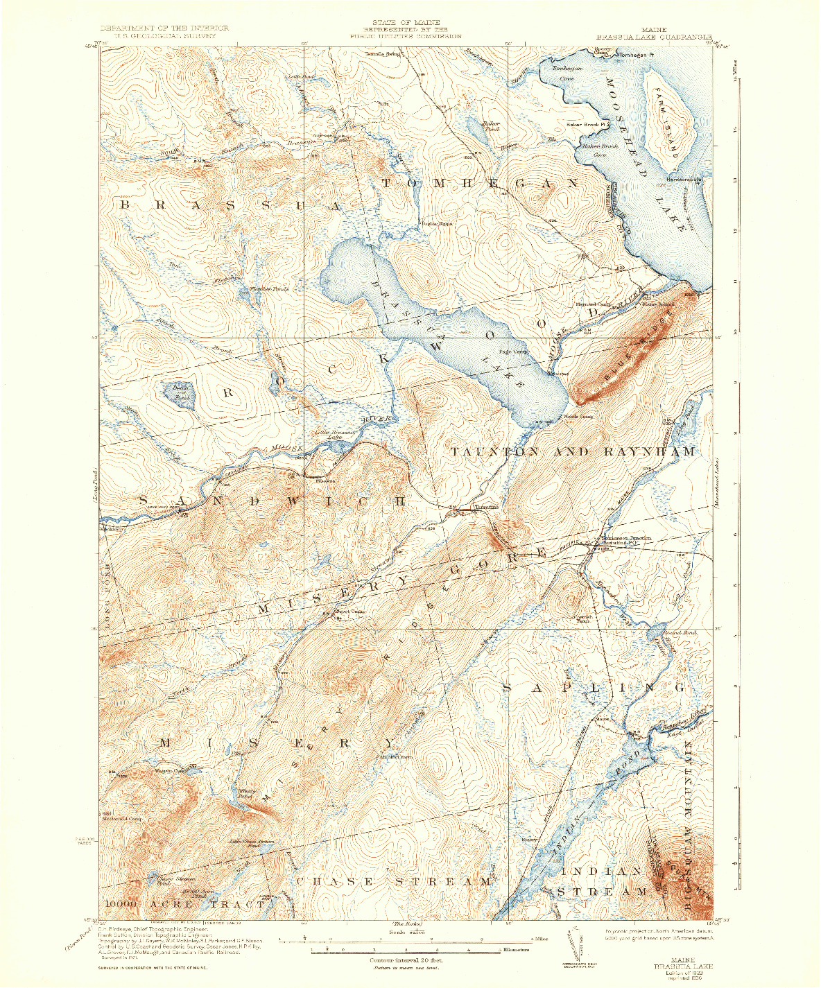 USGS 1:62500-SCALE QUADRANGLE FOR BRASSUA LAKE, ME 1923