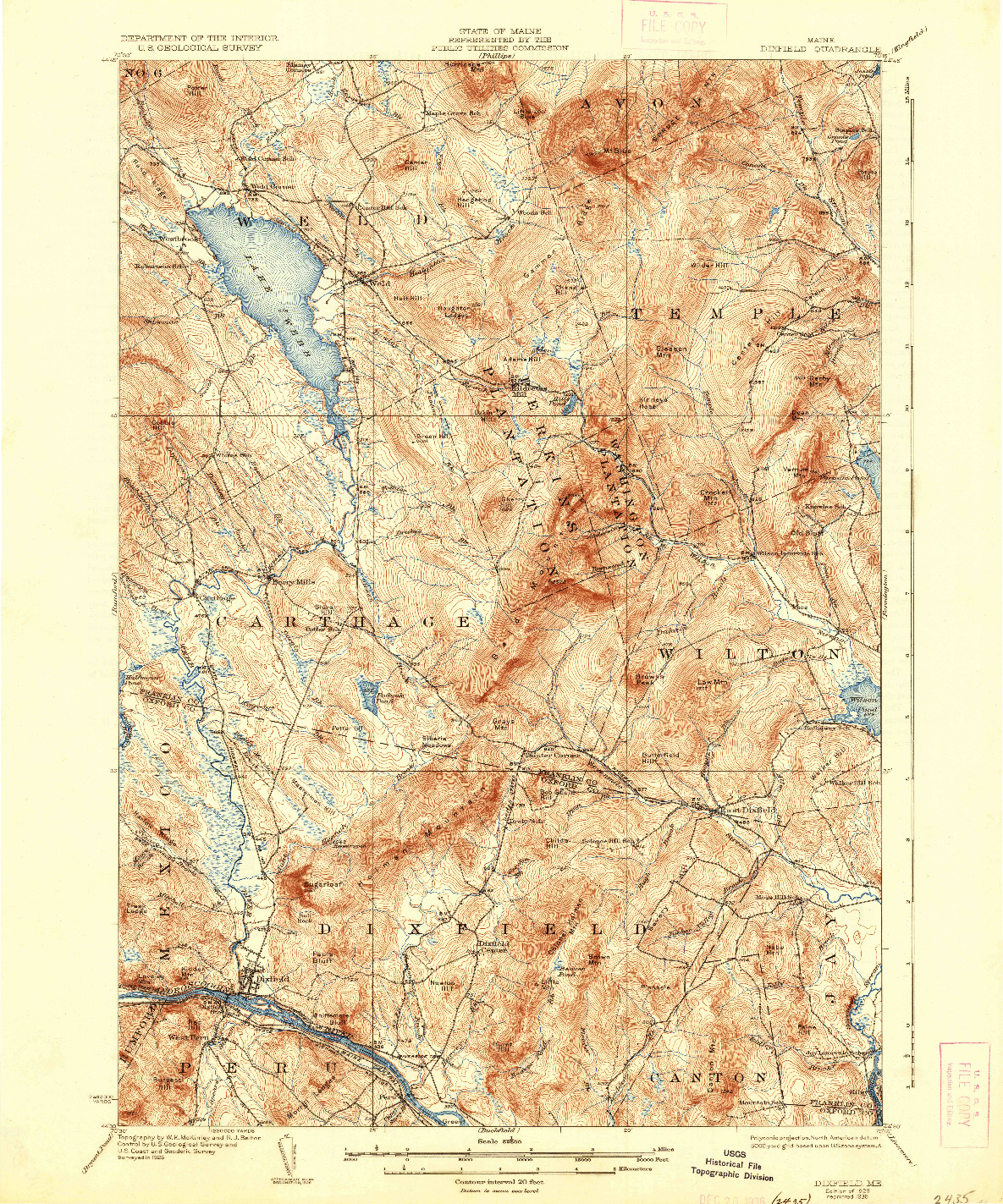 USGS 1:62500-SCALE QUADRANGLE FOR DIXFIELD, ME 1929