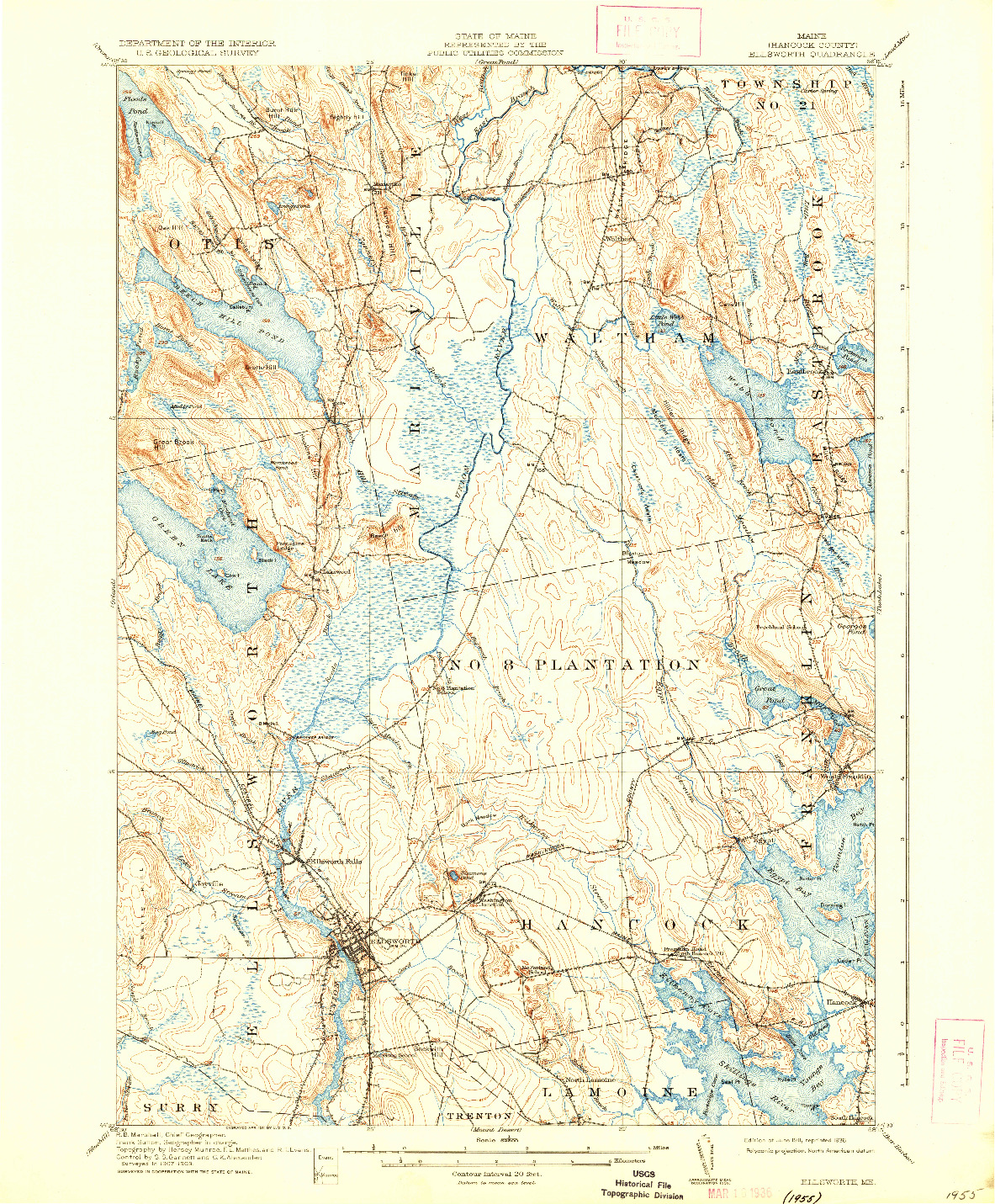 USGS 1:62500-SCALE QUADRANGLE FOR ELLSWORTH, ME 1911