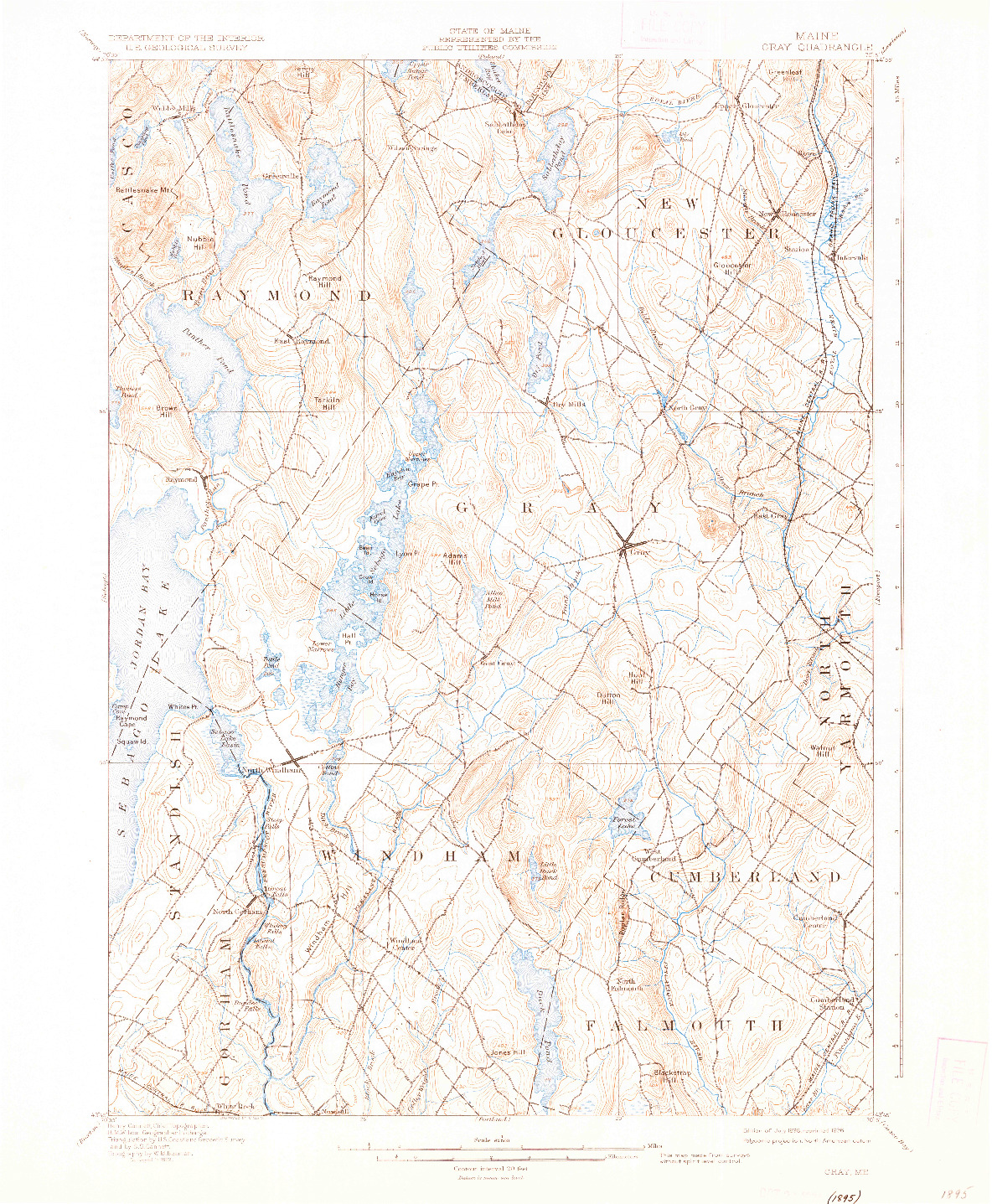 USGS 1:62500-SCALE QUADRANGLE FOR GRAY, ME 1898