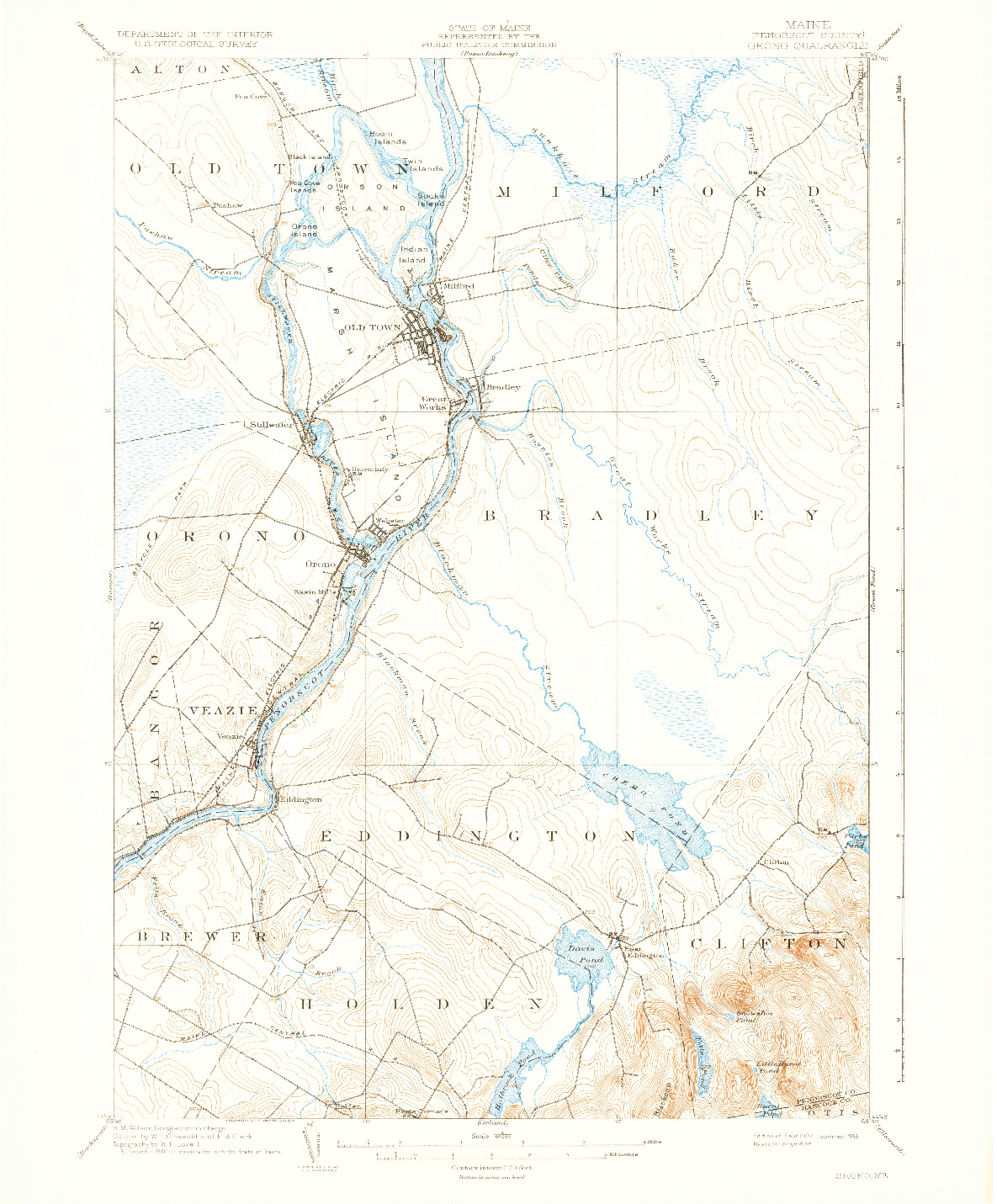 USGS 1:62500-SCALE QUADRANGLE FOR ORONO, ME 1902