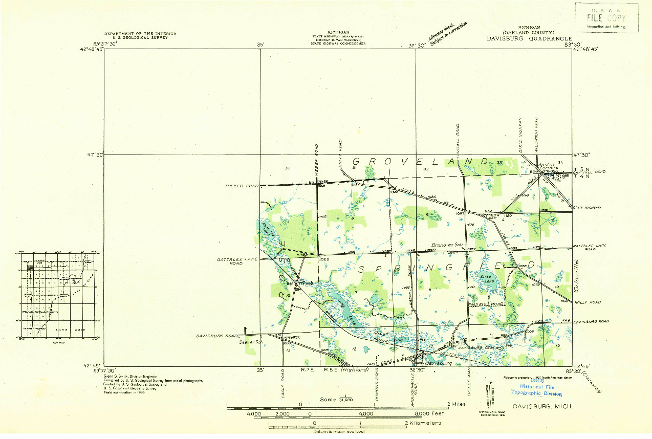 USGS 1:31680-SCALE QUADRANGLE FOR DAVISBURG, MI 1936