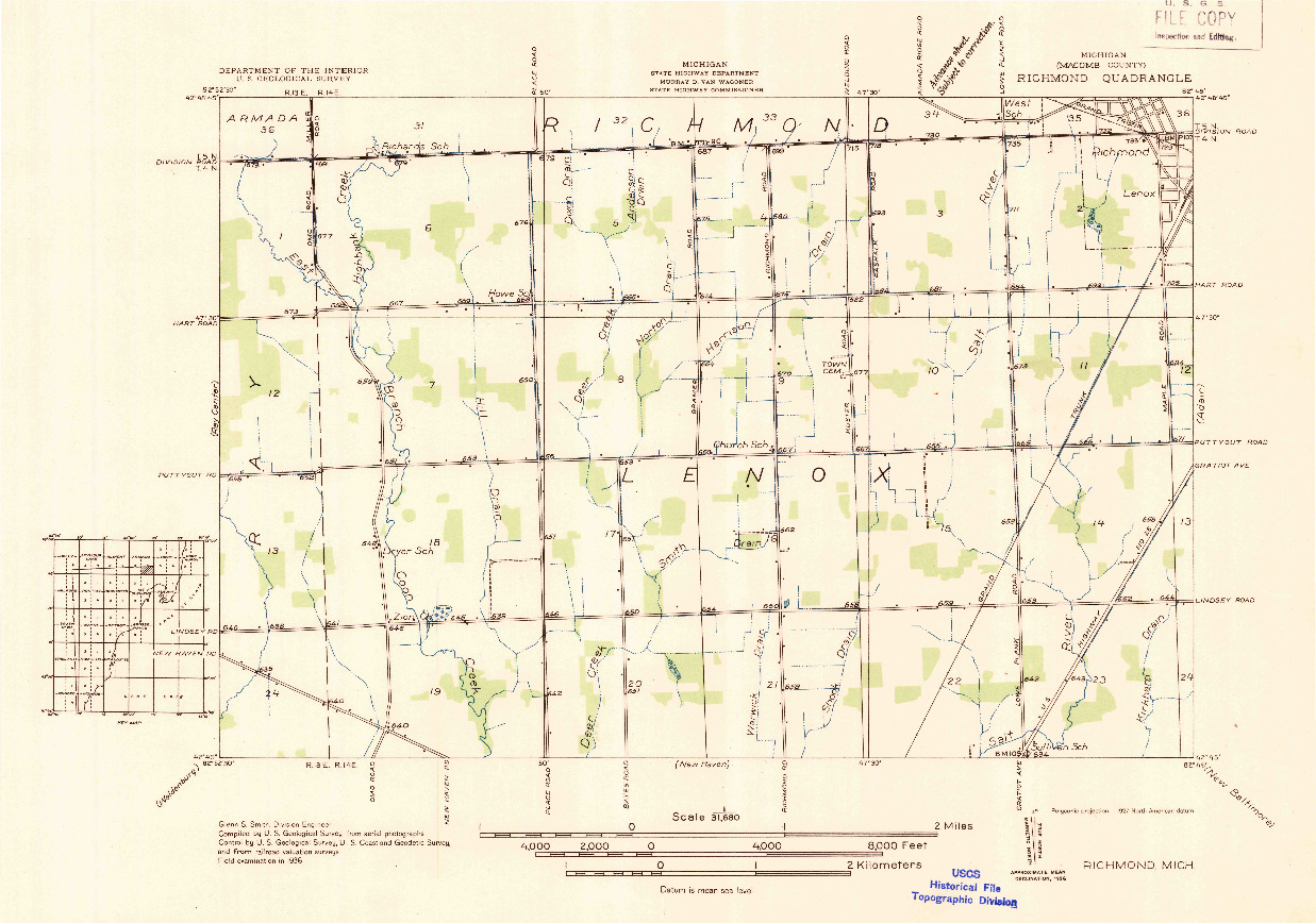 USGS 1:31680-SCALE QUADRANGLE FOR RICHMOND, MI 1936