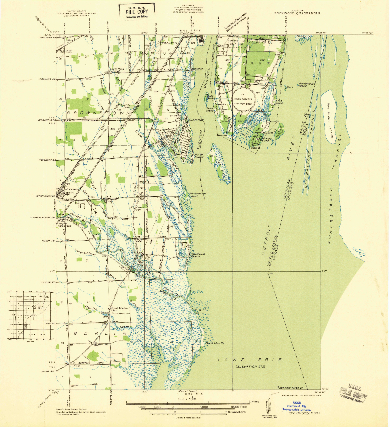 USGS 1:31680-SCALE QUADRANGLE FOR ROCKWOOD, MI 1936