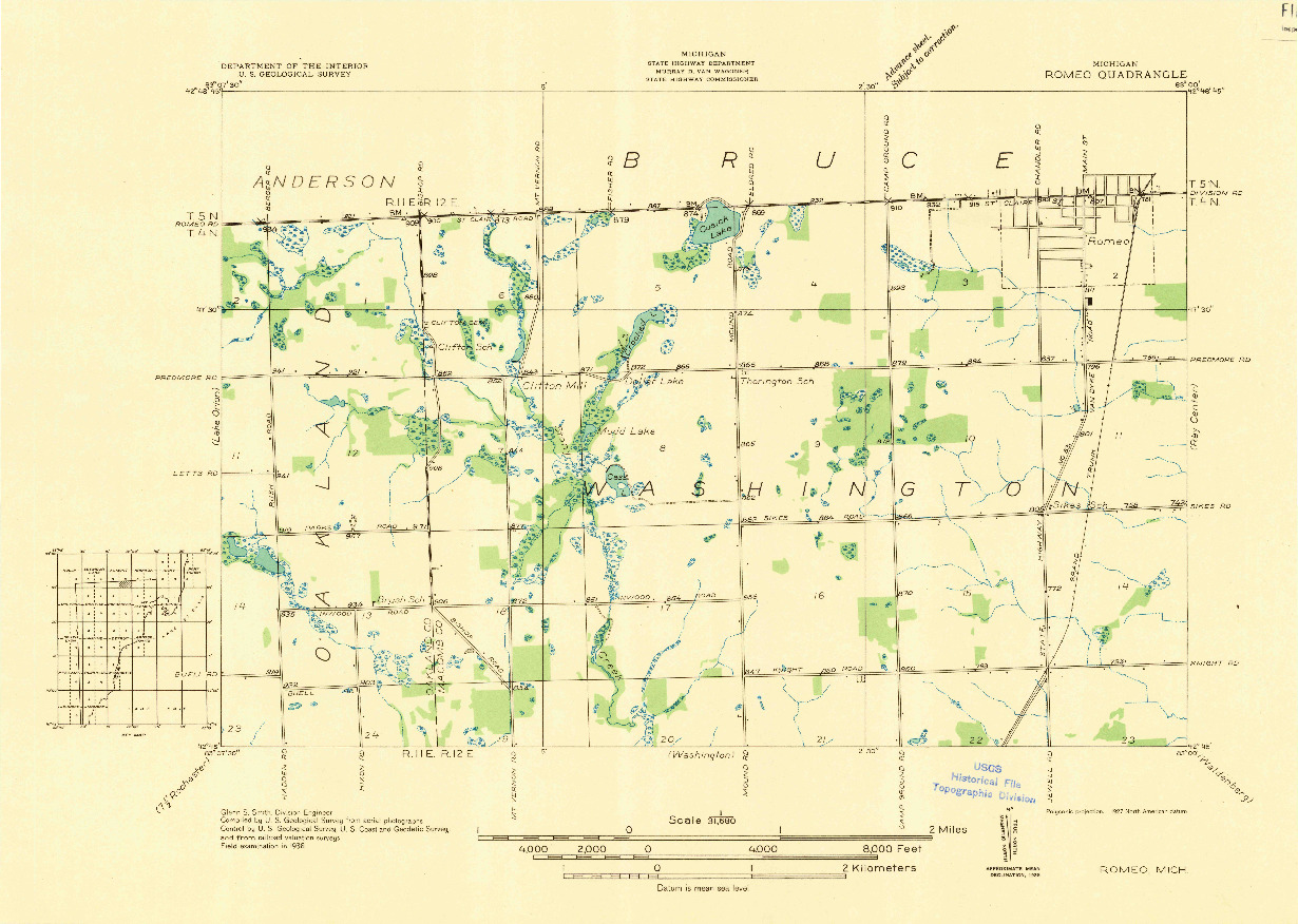 USGS 1:31680-SCALE QUADRANGLE FOR ROMEO, MI 1936