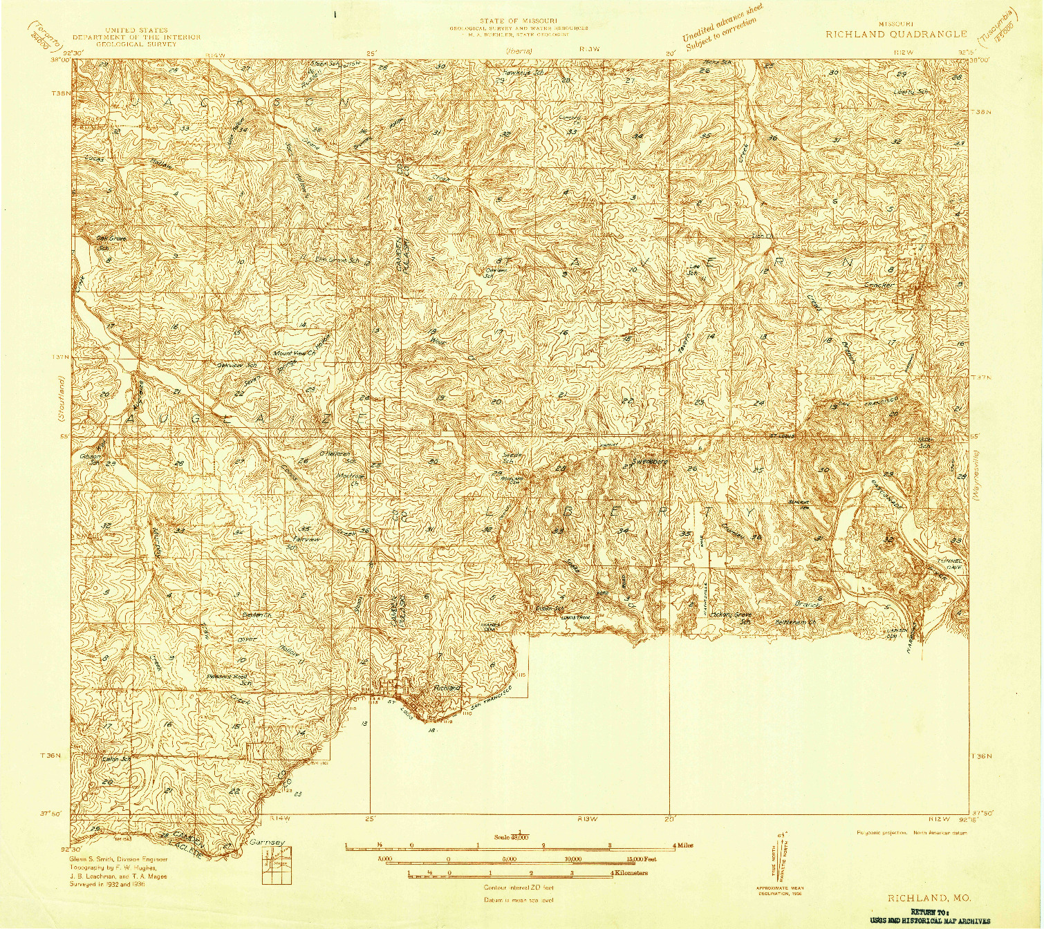 USGS 1:48000-SCALE QUADRANGLE FOR RICHLAND, MO 1936