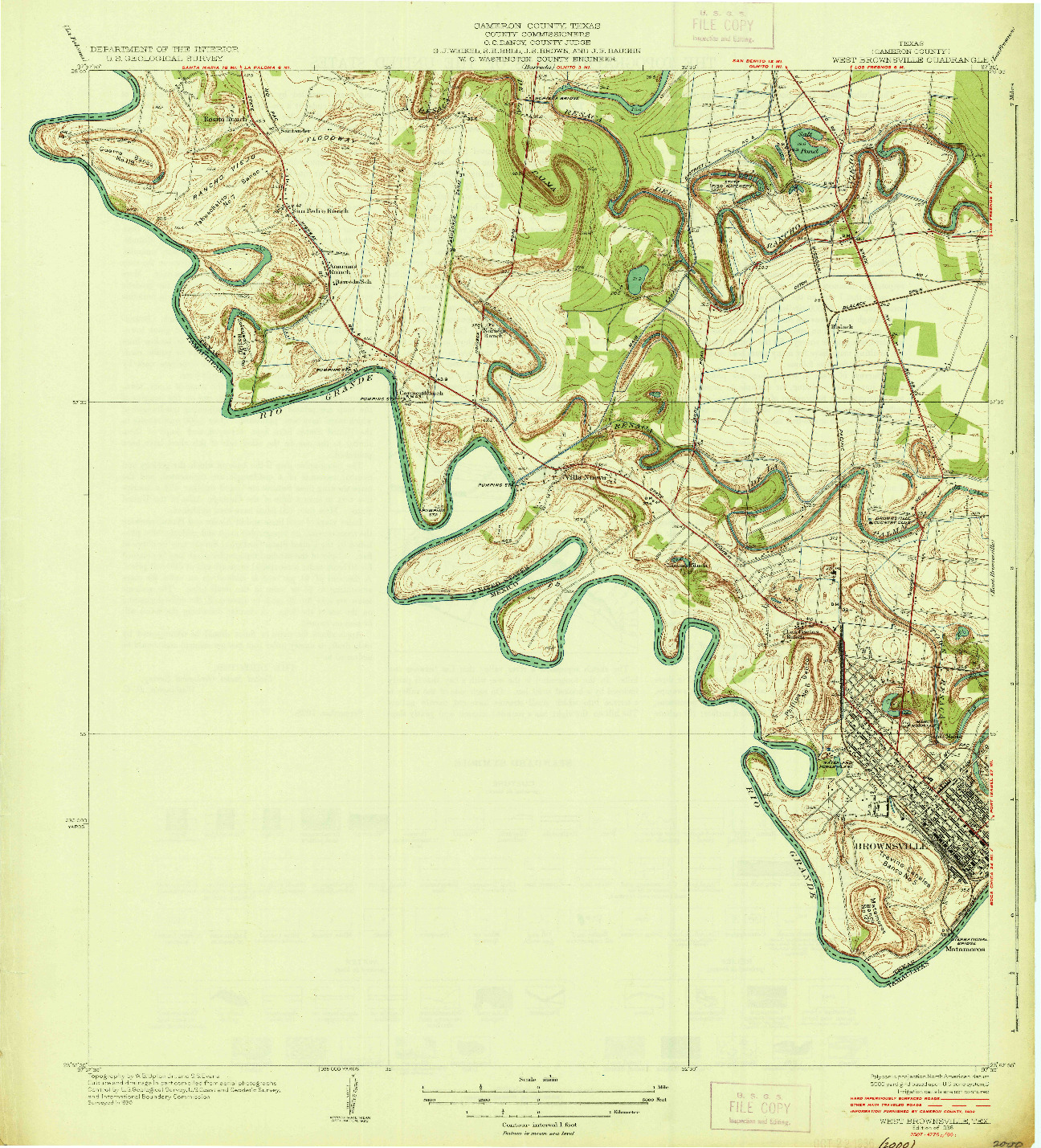 USGS 1:31680-SCALE QUADRANGLE FOR WEST BROWNSVILLE, TX 1936