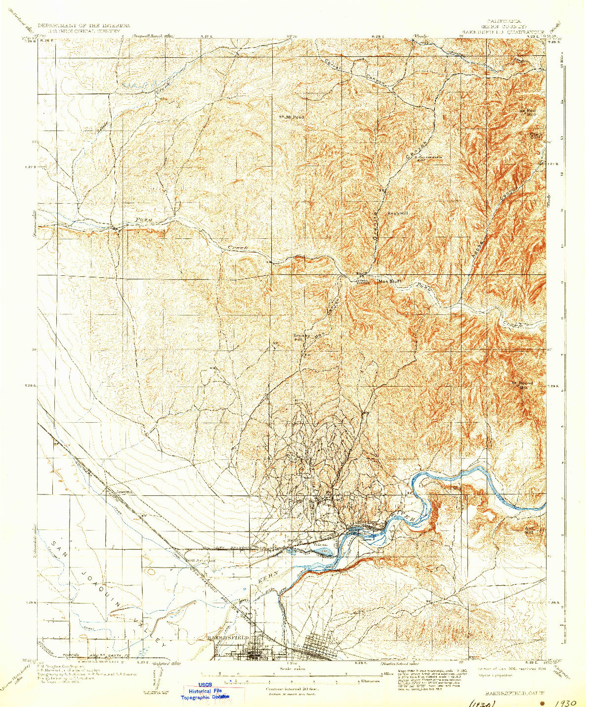 USGS 1:62500-SCALE QUADRANGLE FOR BAKERSFIELD, CA 1906