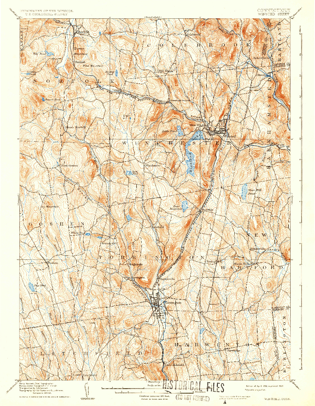 USGS 1:62500-SCALE QUADRANGLE FOR WINSTED, CT 1892